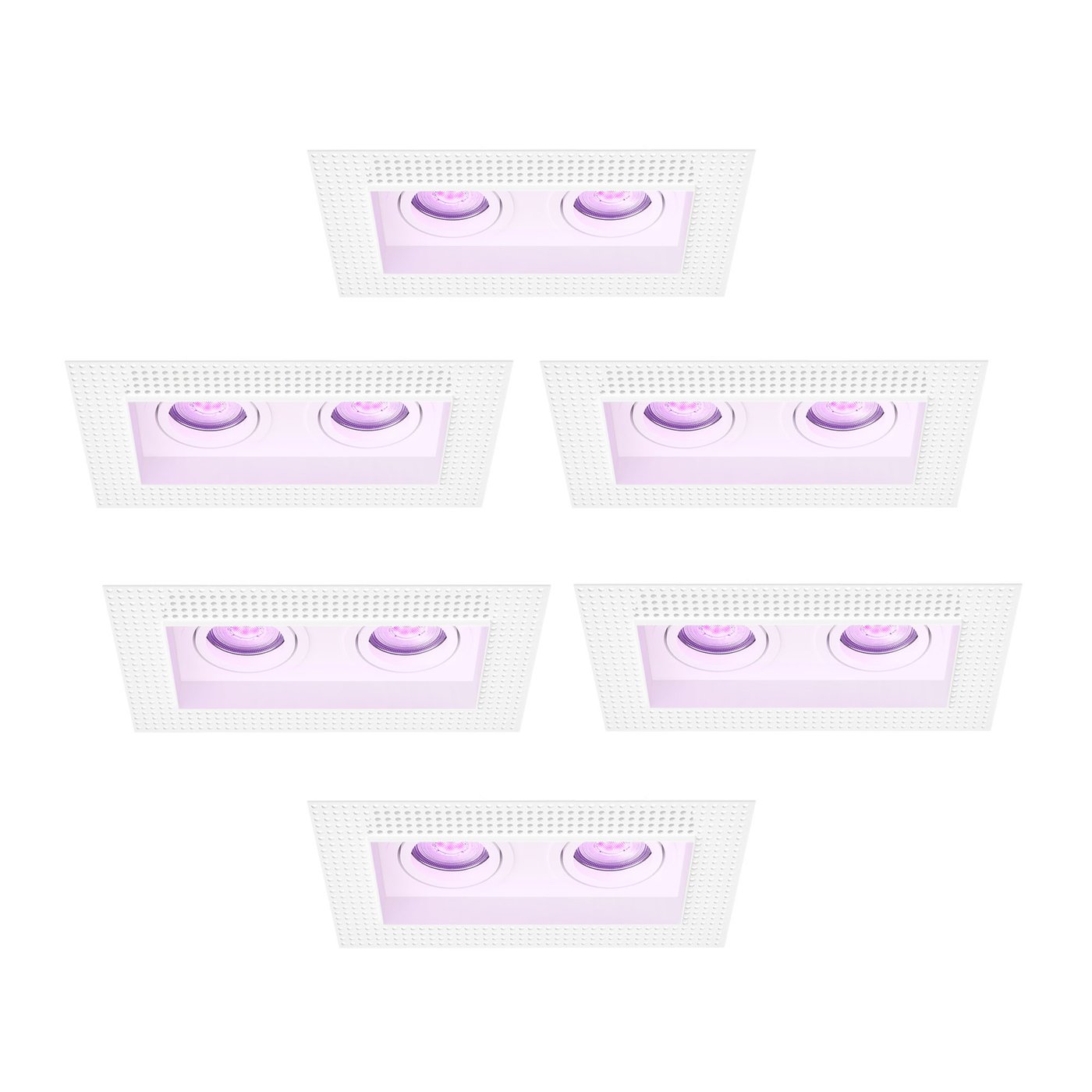 LED Einbaustrahler Dimmbar - Randlos - Weiß - Doppelt - 4.9W - RGB+CCT - 345 Lumen - 130x130mm - 6 pack