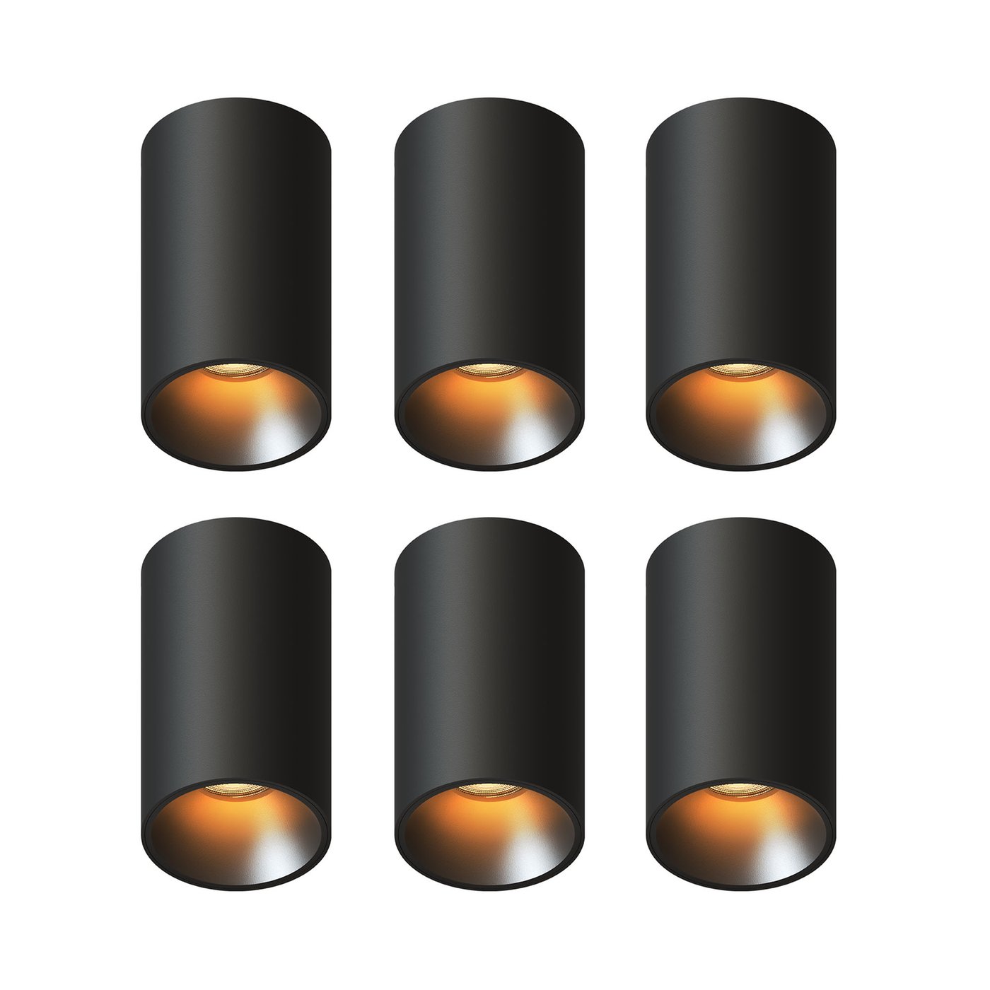 LED Opbouwspots dimbaar - Zwart - Rond - 3W - 2700K - 345 Lumen - ø80mm - 6 pack