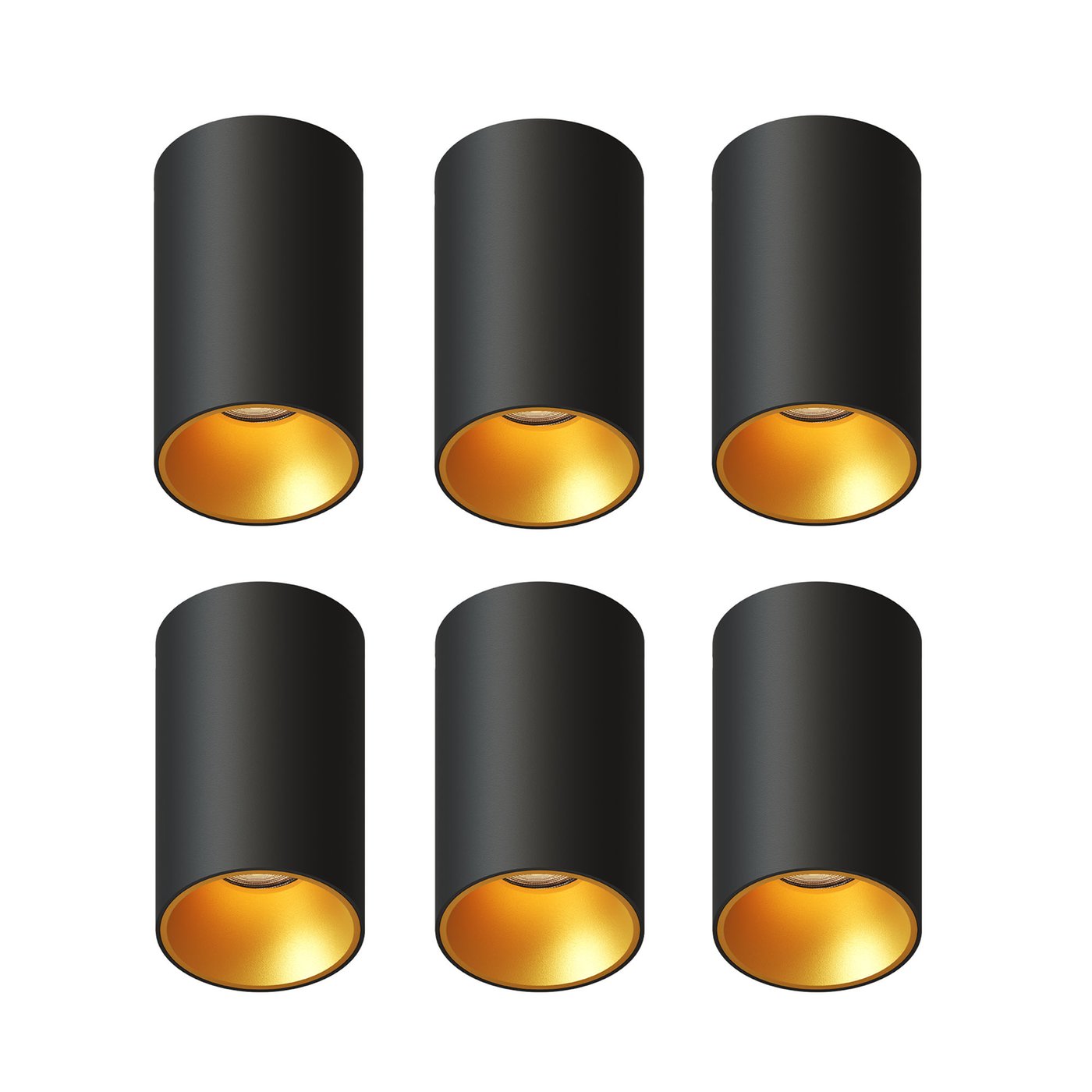LED Opbouwspots dimbaar - Zwart / Goud - Rond - 3W - 2700K - 345 Lumen - ø80mm - 6 pack