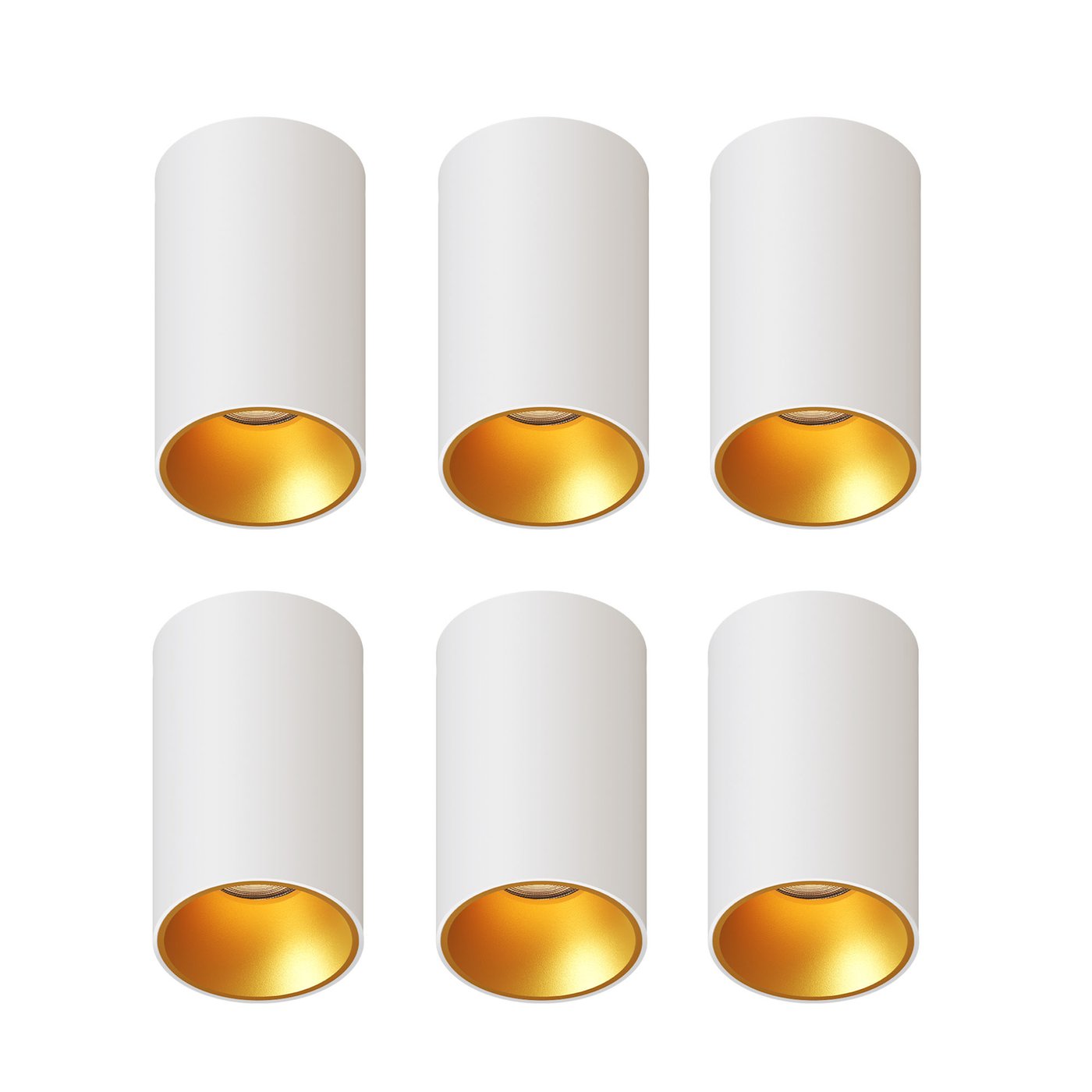 LED Opbouwspots dimbaar - Wit / Goud - Rond - 3W - 2700K - 345 Lumen - ø80mm - 6 pack