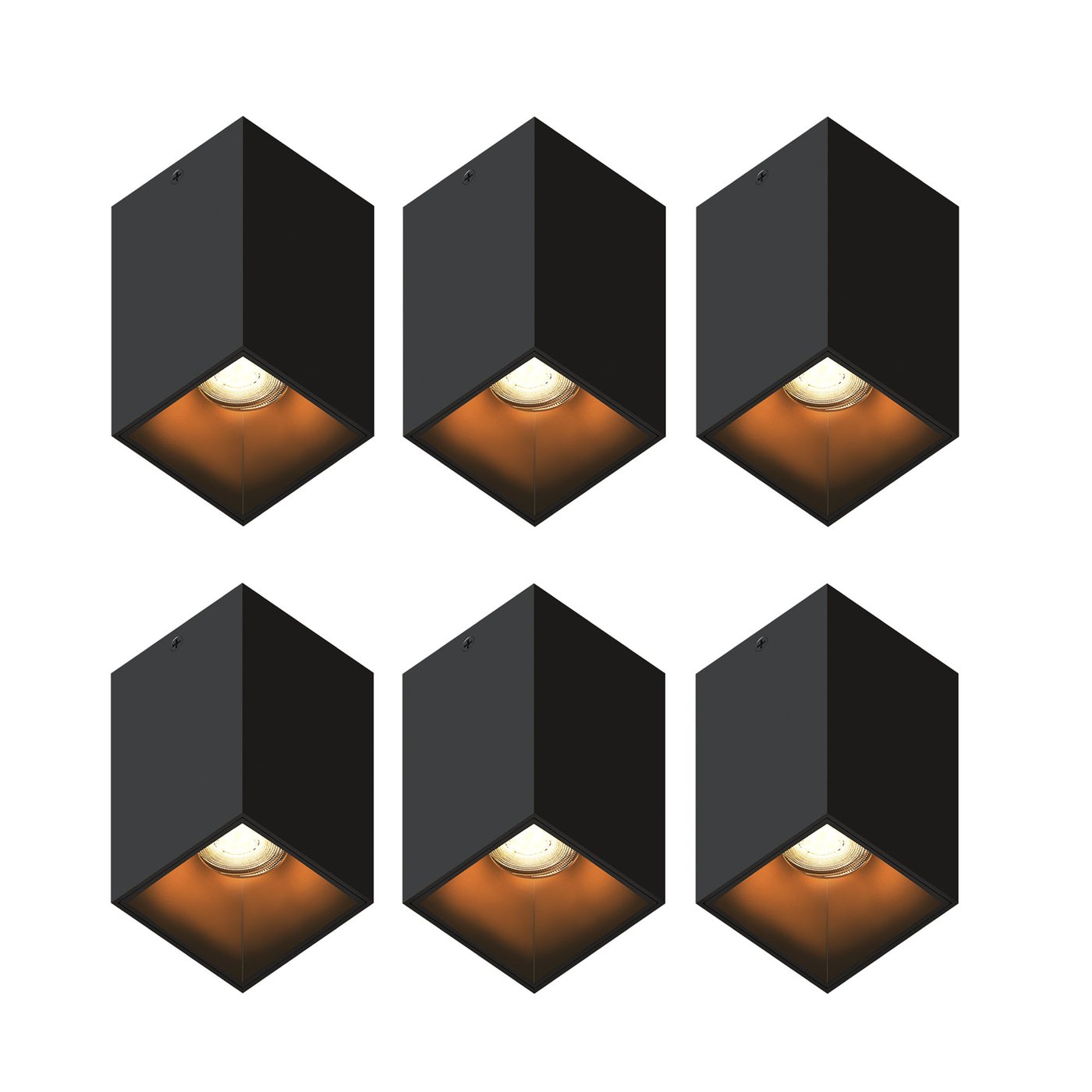 LED Opbouwspots dimbaar - Zwart - Vierkant - 3W - 2700K - 345 Lumen - 80x80mm - 6 pack