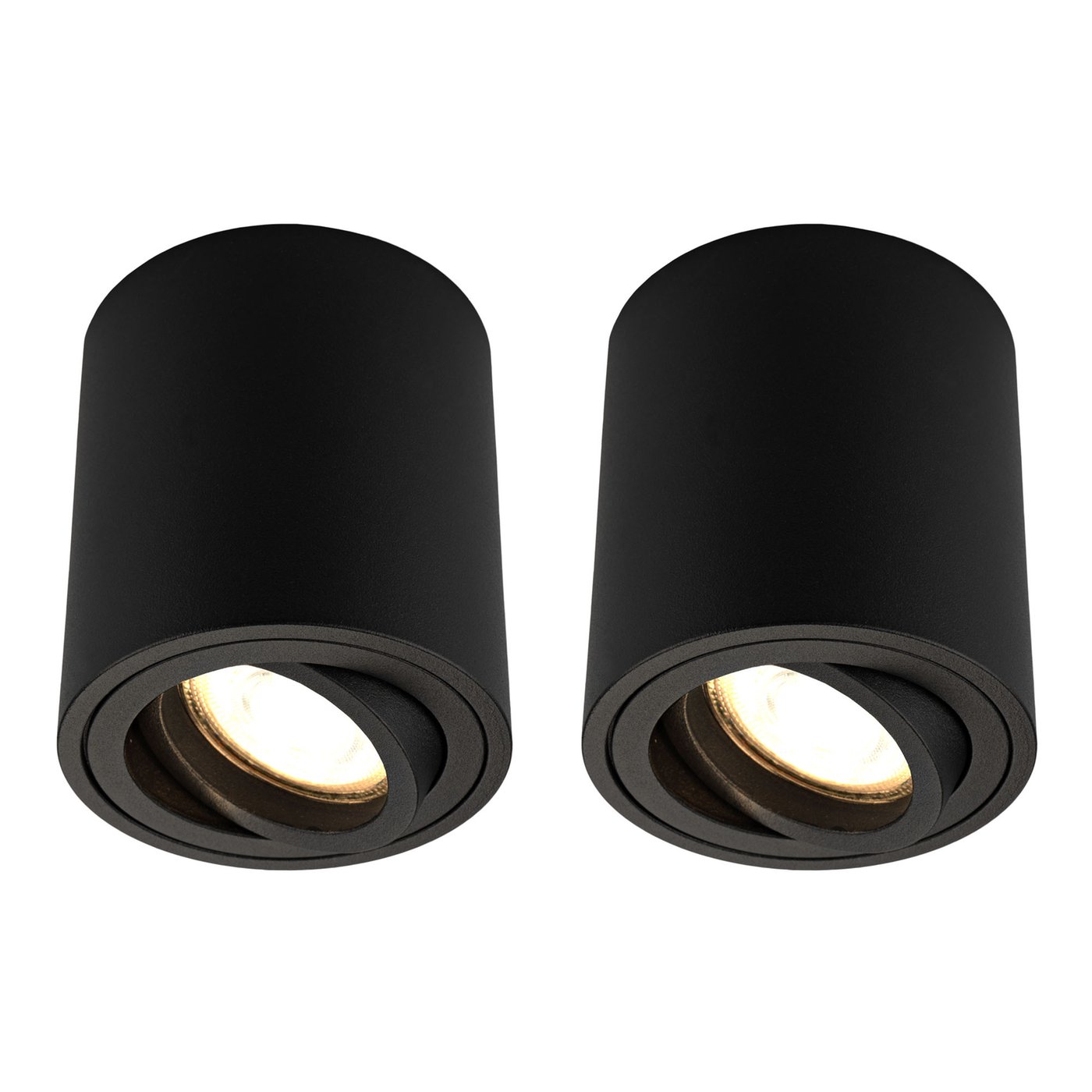 2x Dimmbare LED Aufbaustrahler - Rund - Schwarz - 3W - 2700K - Schwenkbar - ø95mm