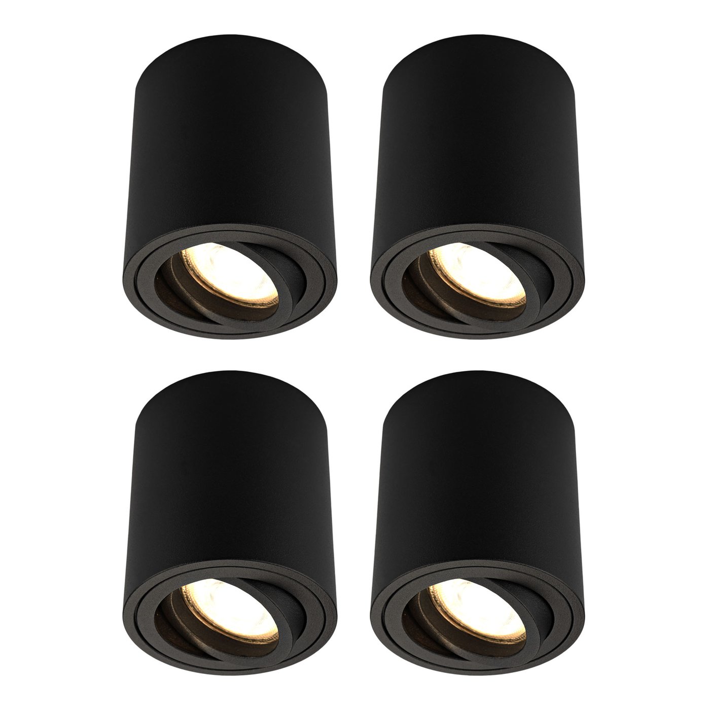 4x Dimmbare LED Aufbaustrahler - Rund - Schwarz - 3W - 2700K - Schwenkbar - ø95mm