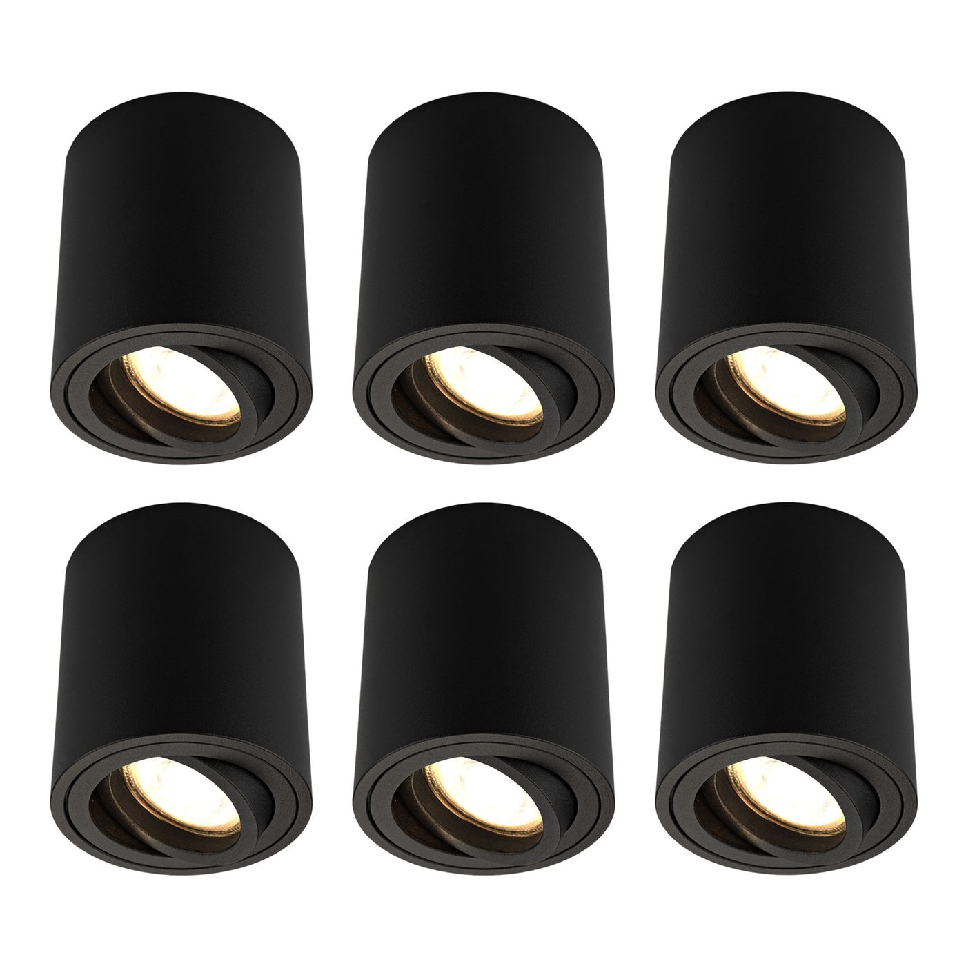 6x Dimmbare LED Aufbaustrahler - Rund - Schwarz - 3W - 2700K - Schwenkbar - ø95mm