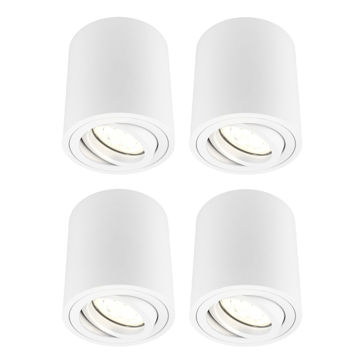 4x Dimmbare LED Aufbaustrahler - Rund - Weiß - 3W - 2700K - Schwenkbar - ø95mm