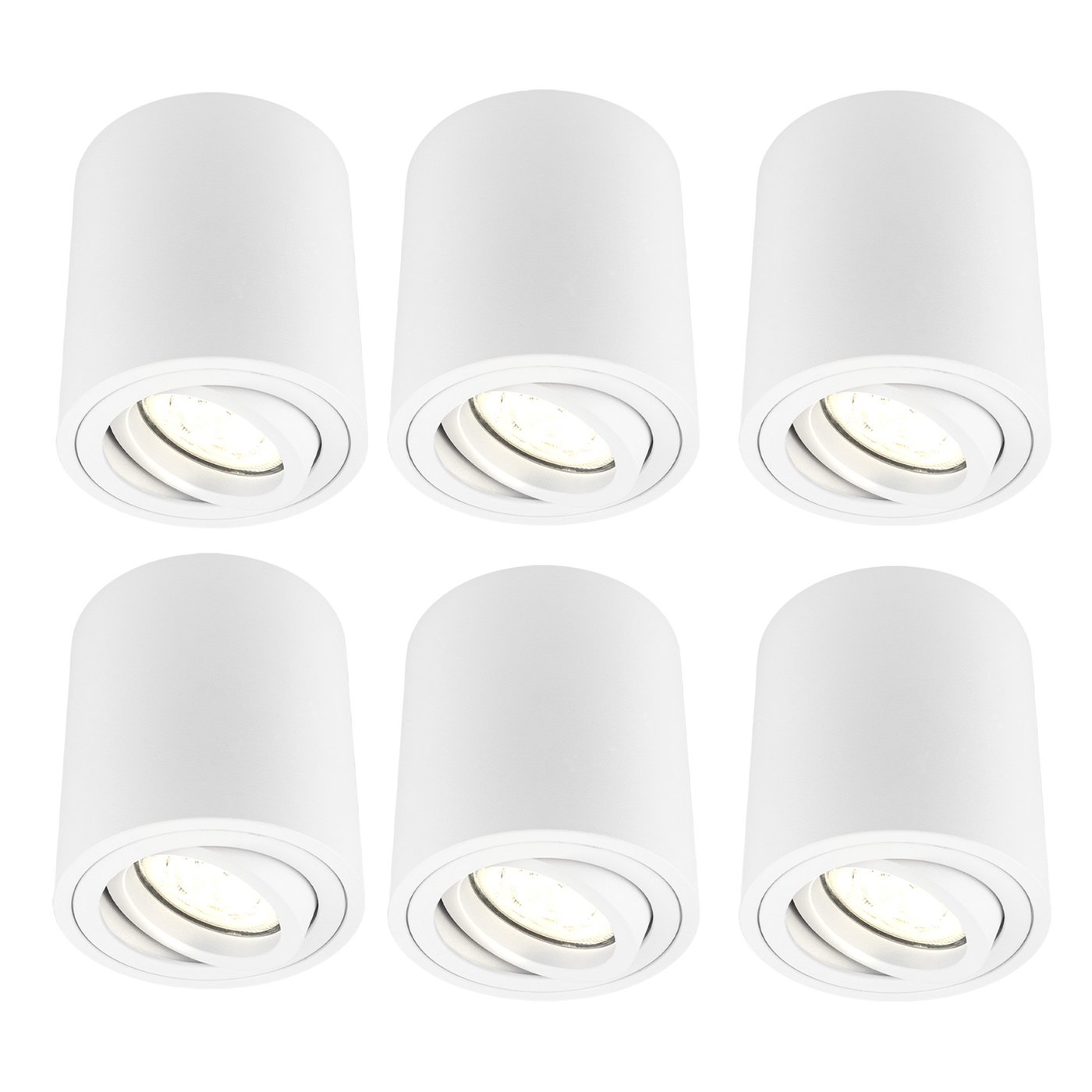 6x Dimmbare LED Aufbaustrahler - Rund - Weiß - 3W - 2700K - Schwenkbar - ø95mm
