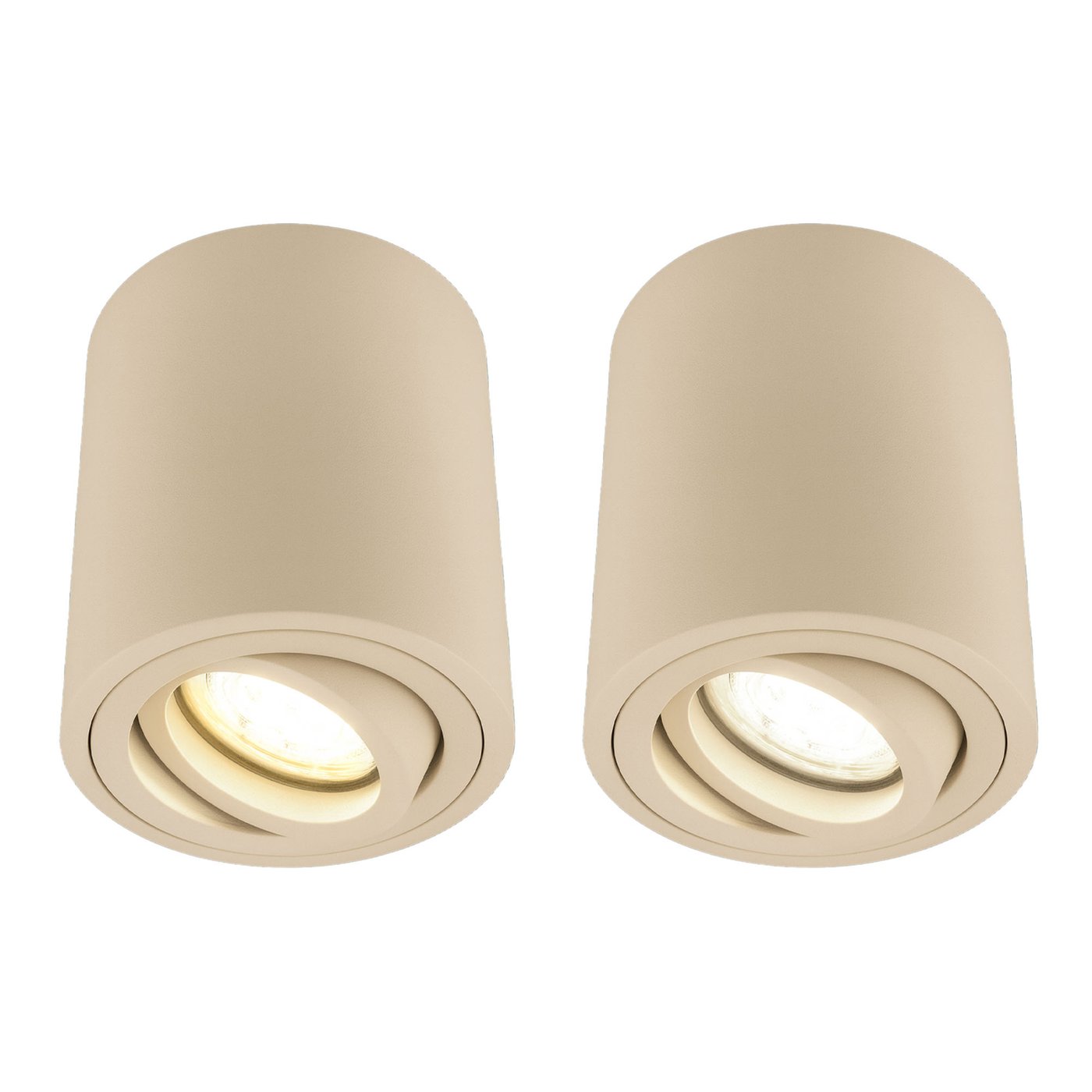2x Dimmbare LED Aufbaustrahler - Rund - Beige - 3W - 2700K - Schwenkbar - ø95mm