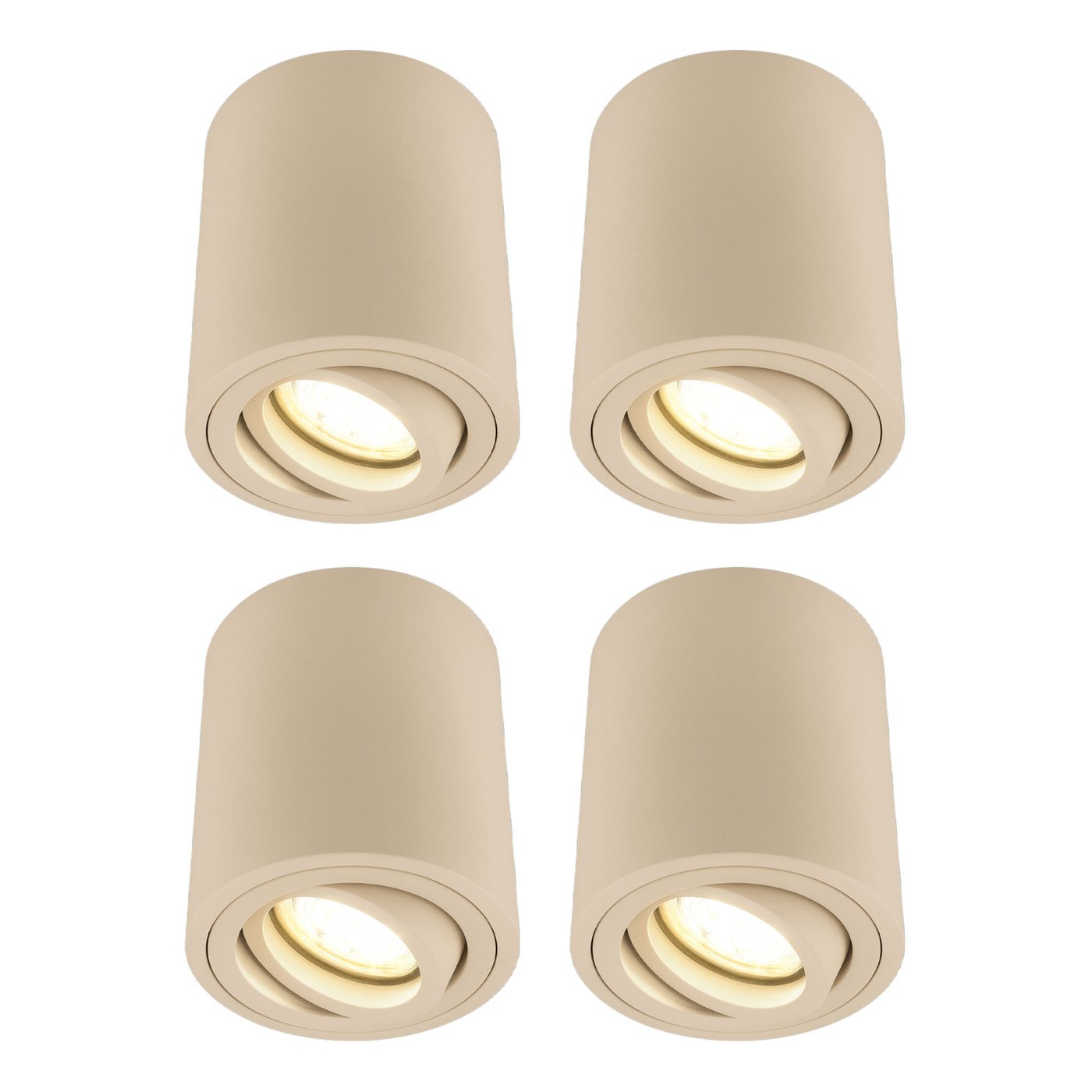 4x Dimmbare LED Aufbaustrahler - Rund - Beige - 3W - 2700K - Schwenkbar - ø95mm
