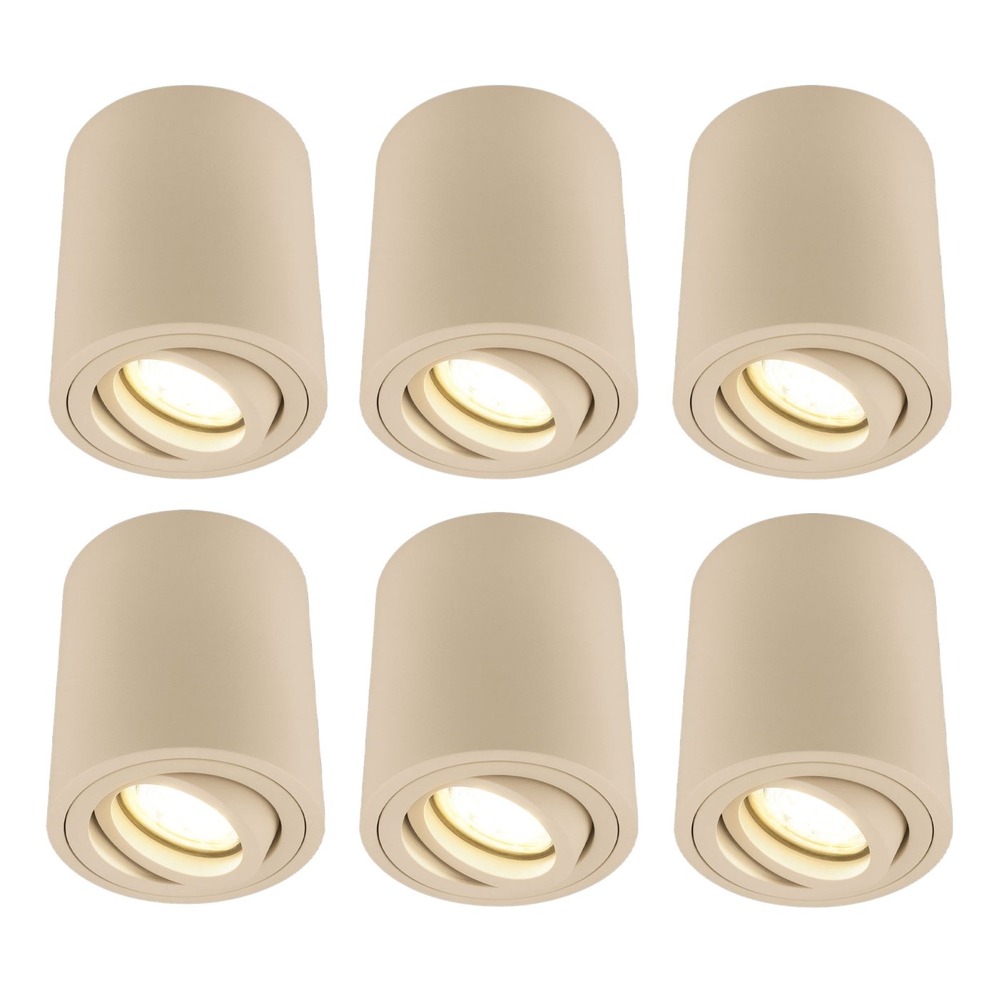 6x Dimmbare LED Aufbaustrahler - Rund - Beige - 3W - 2700K - Schwenkbar - ø95mm