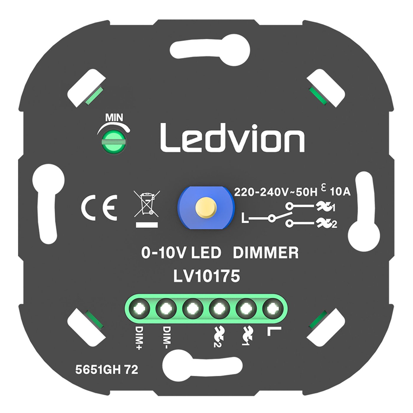 Variateur LED 0–10V – Encastré Compact – 230–240V AC – Va-et-vient – Garantie 3 ans