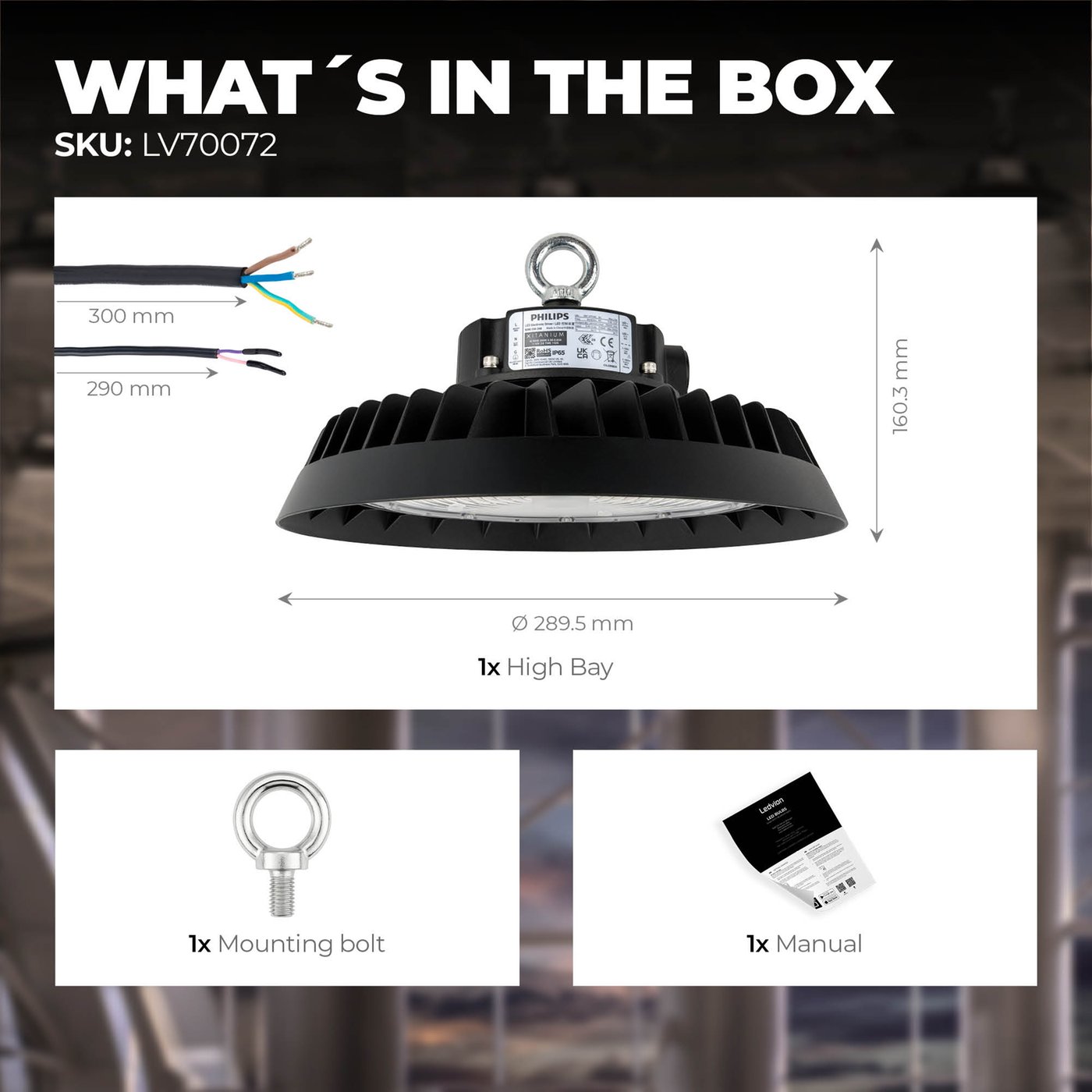 High Bay LED Light - Philips Driver - 200W / 180W / 160W - 185lm/W
