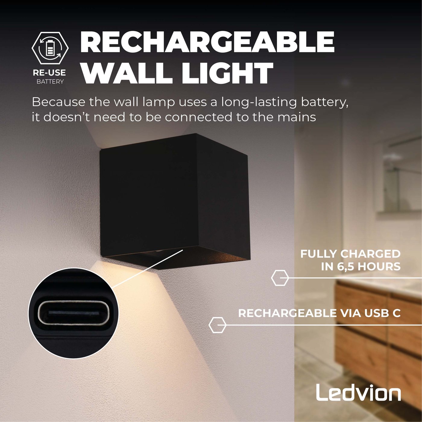 2x USB Oplaadbare Wandlamp Grijs - Draadloos - 4400 mAh Accu - Geschikt voor Binnen & Buiten