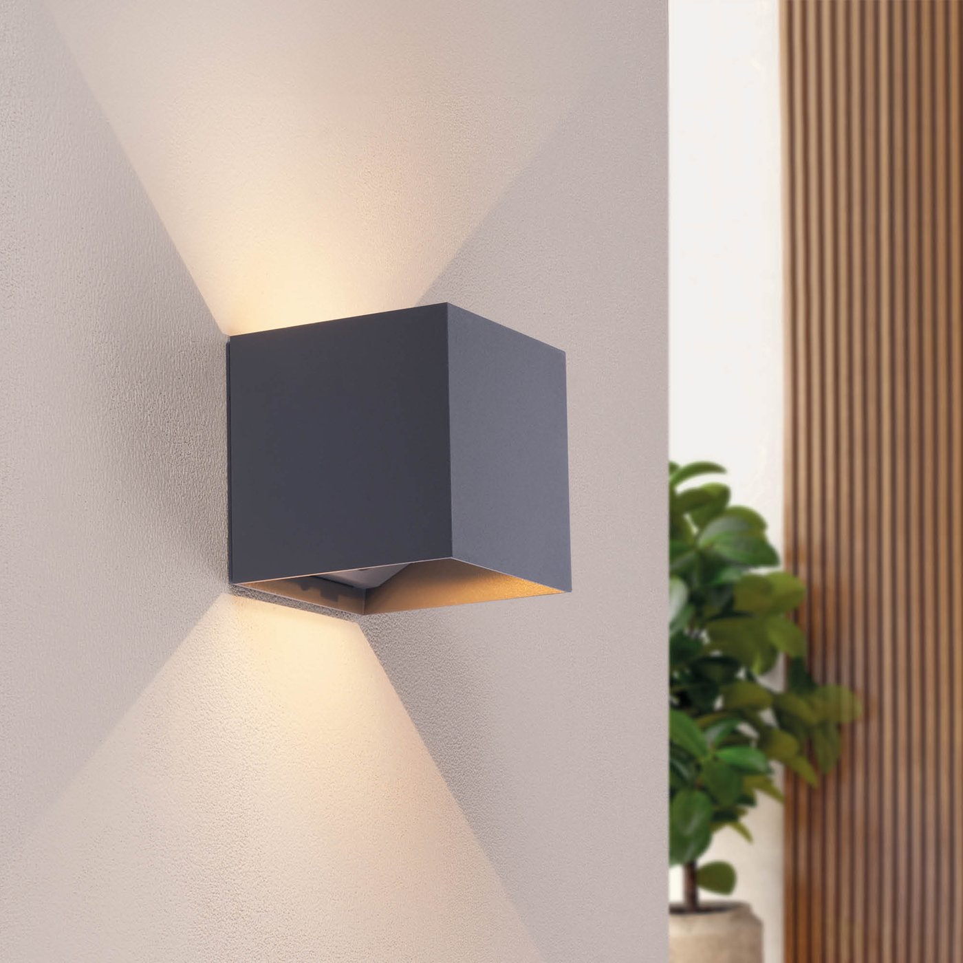 USB Rechargeable Wall Lights - Wireless - Anthracite - Warm White - 4400 mAh Battery - Up Down Light - Modern - Square - Indoor & Outdoor Use - LUX Sensor