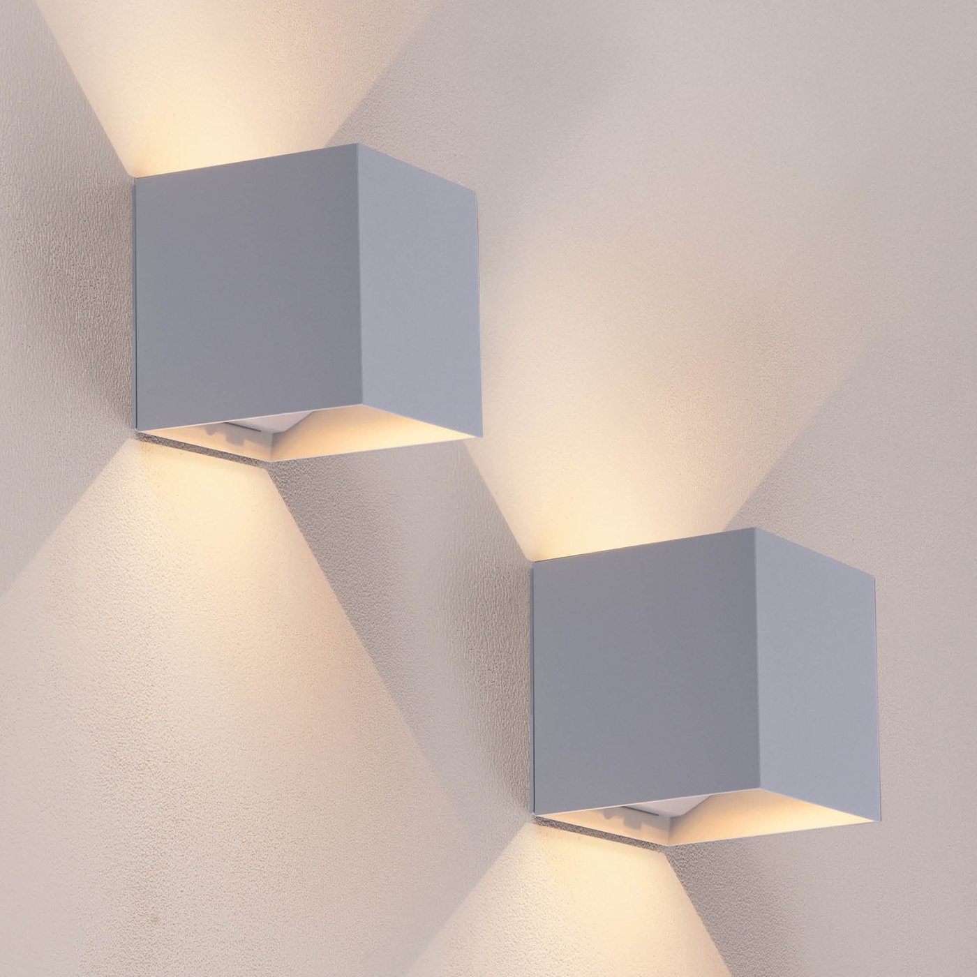 2x USB Rechargeable Wall Lights - Wireless - Grey - Warm White - 4400 mAh Battery - Up Down Light - Modern - Square - Indoor & Outdoor Use