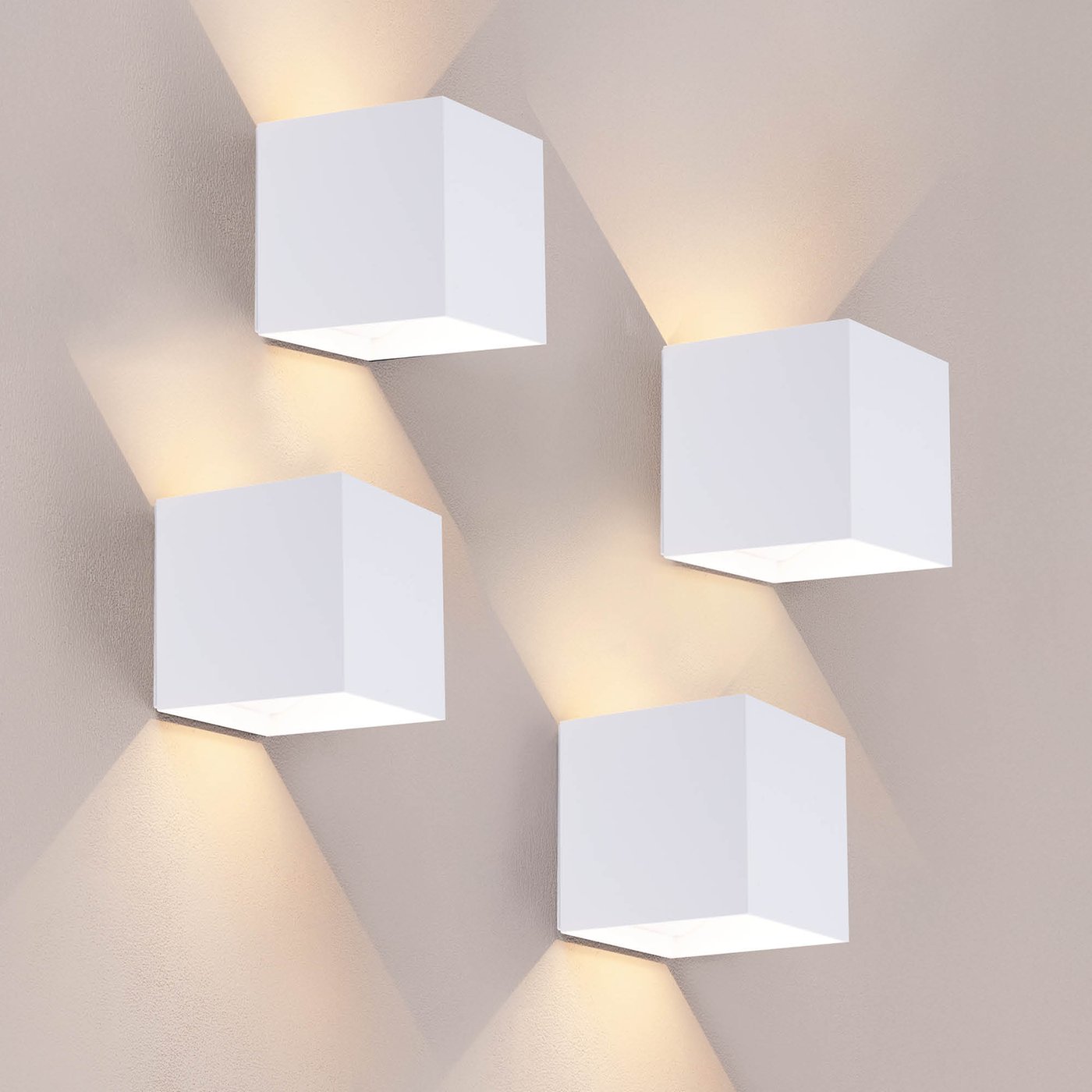 4x USB Rechargeable Wall Lights - Wireless - White - Warm White - 4400 mAh Battery - Up Down Light - Modern - Square - Indoor & Outdoor Use