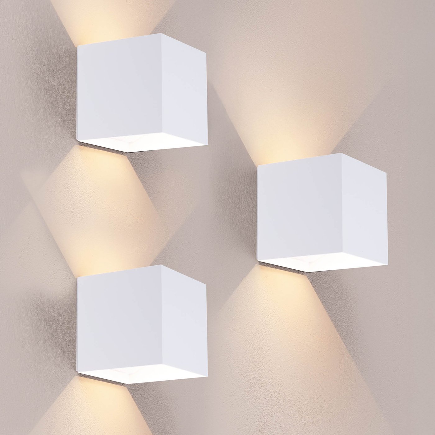 3x USB Rechargeable Wall Lights - Wireless - White - Warm White - 4400 mAh Battery - Up Down Light - Modern - Square - Indoor & Outdoor Use