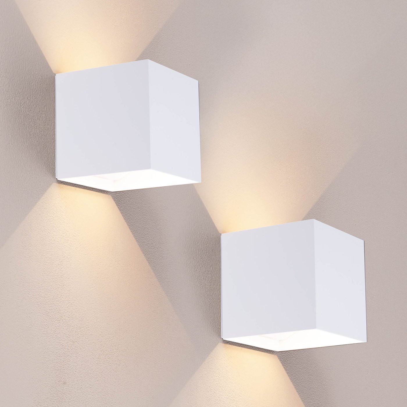 2x USB Rechargeable Wall Lights - Wireless - White - Warm White - 4400 mAh Battery - Up Down Light - Modern - Square - Indoor & Outdoor Use