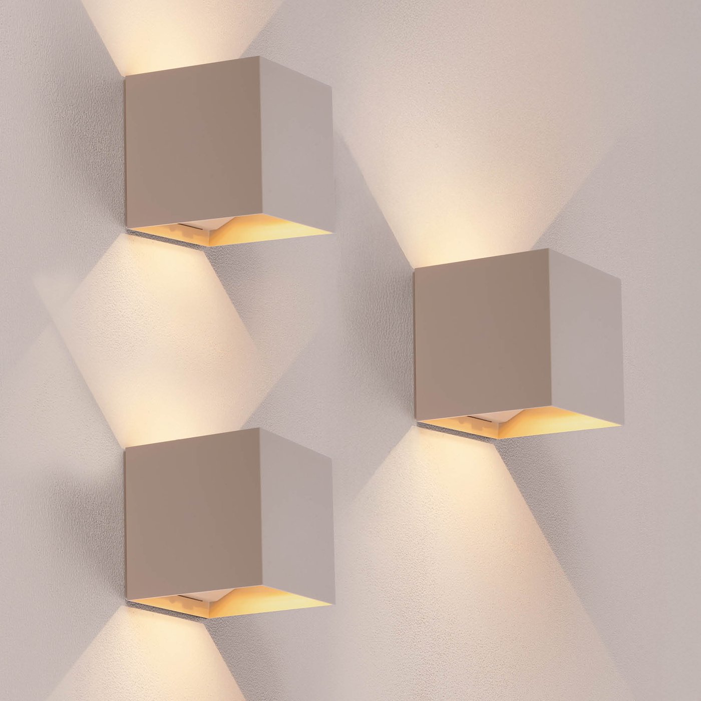 3x USB Rechargeable Wall Lights - Wireless - Beige - Warm White - 4400 mAh Battery - Up Down Light - Modern - Square - Indoor & Outdoor Use