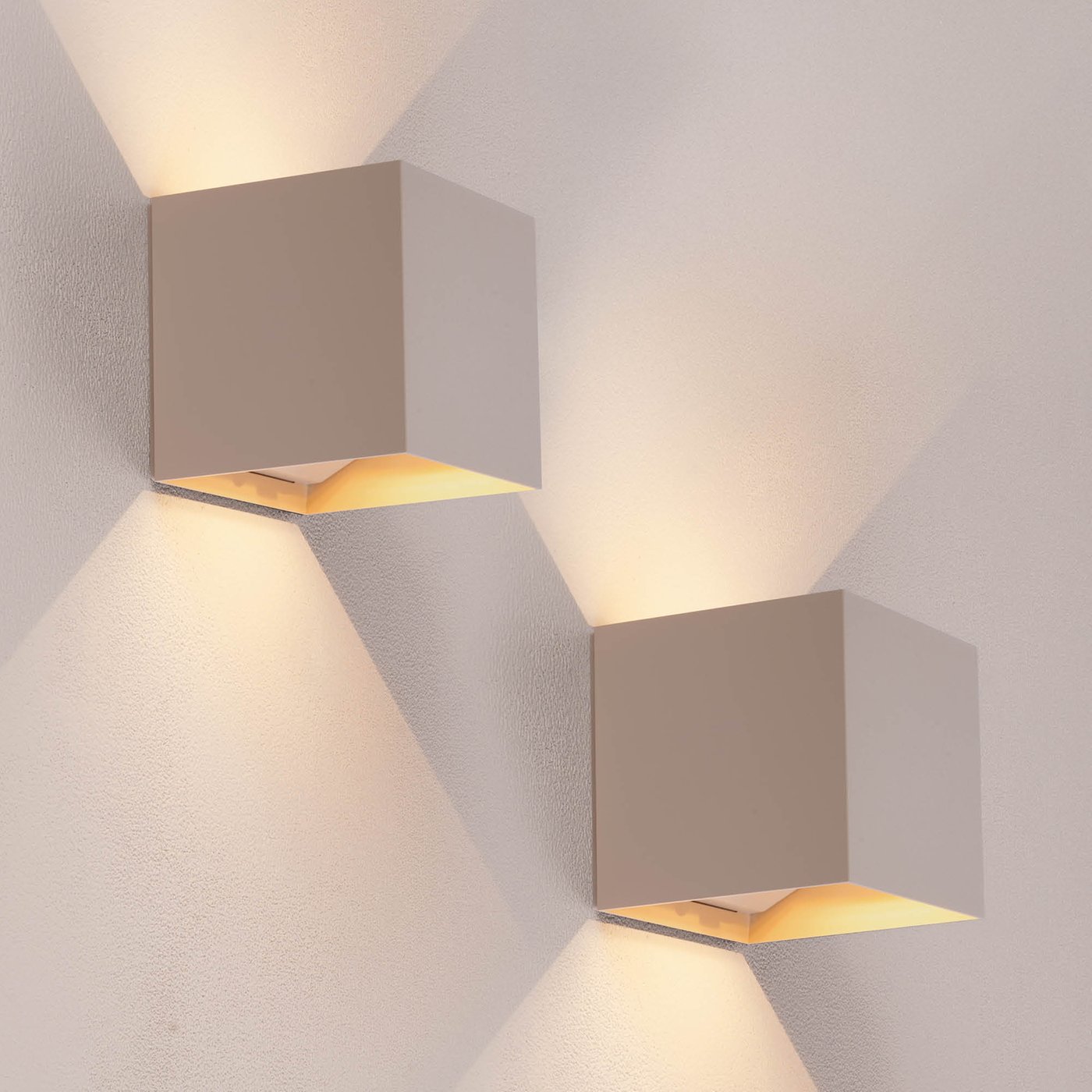 2x USB Rechargeable Wall Lights - Wireless - Beige - Warm White - 4400 mAh Battery - Up Down Light - Modern - Square - Indoor & Outdoor Use