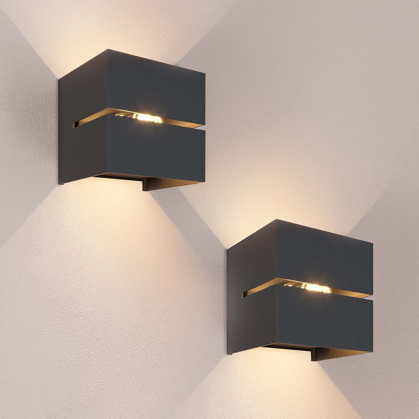 2x Applique Murale LED Extérieur - Deux Faces - 3W - 3000K - IP54 - Noir - Convient pour Intérieur et Extérieur