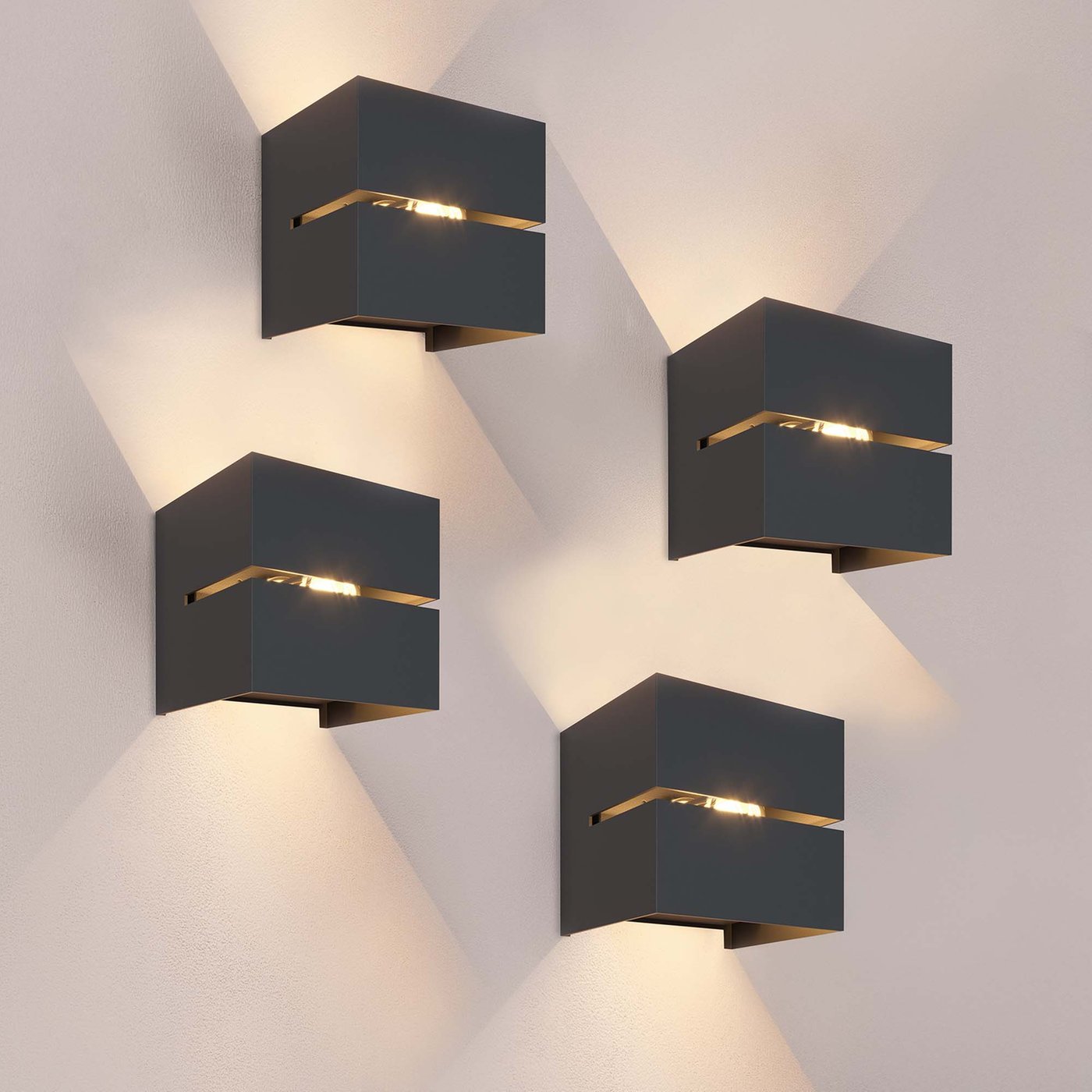 4x Aplique de Pared LED - 3W - 3000K - Negro - IP54 - Doble Haz - Apto para Interior y Exterior