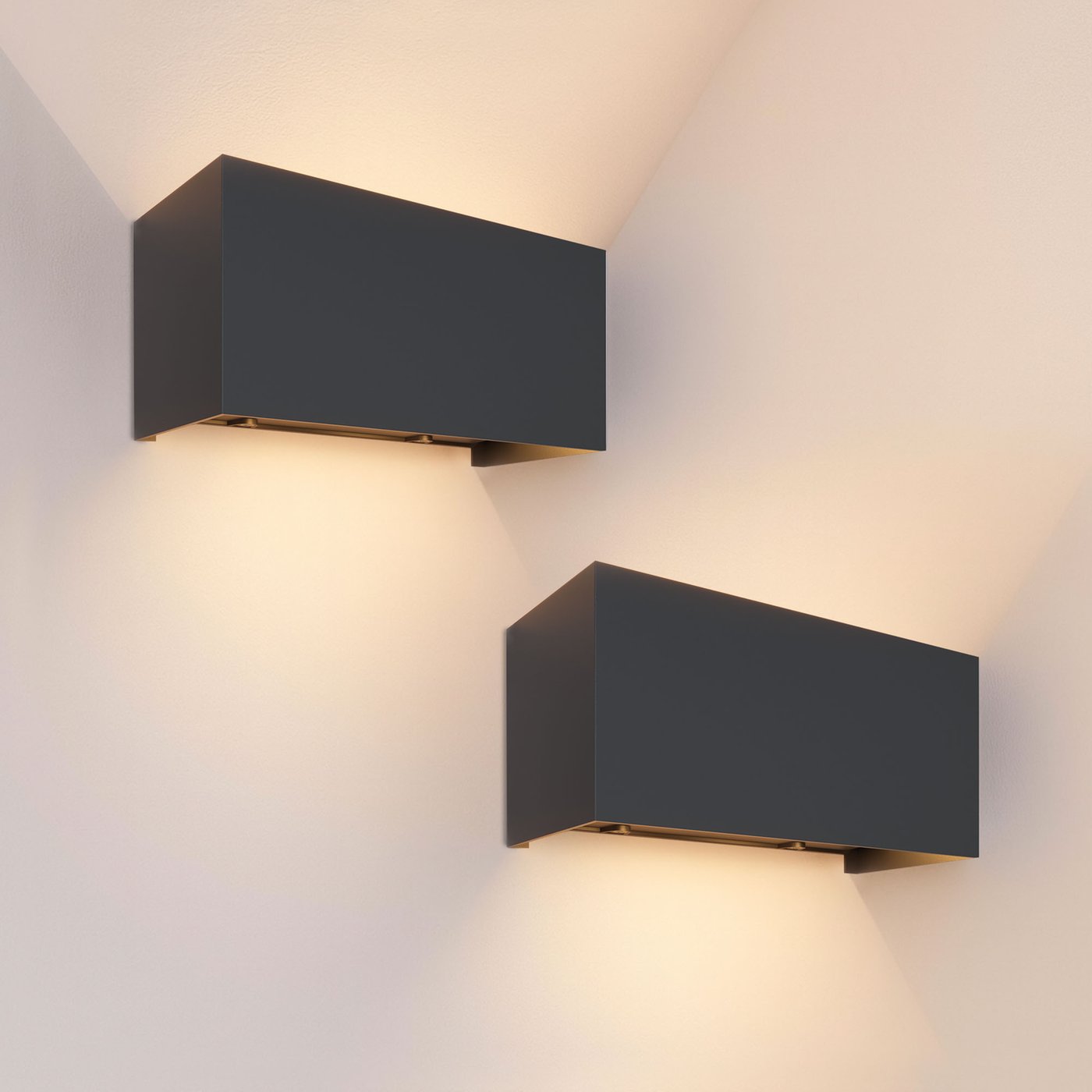 2x LED Outdoor Wall Light – Up & Down Light – 9.5W – 3000K – IP54 – Black – Suitable for Indoor and Outdoor Use