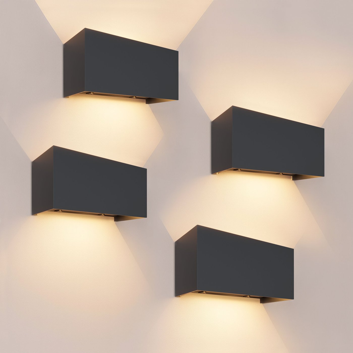 4x LED Outdoor Wall Light – Up & Down Light – 9.5W – 3000K – IP54 – Black – Suitable for Indoor and Outdoor Use