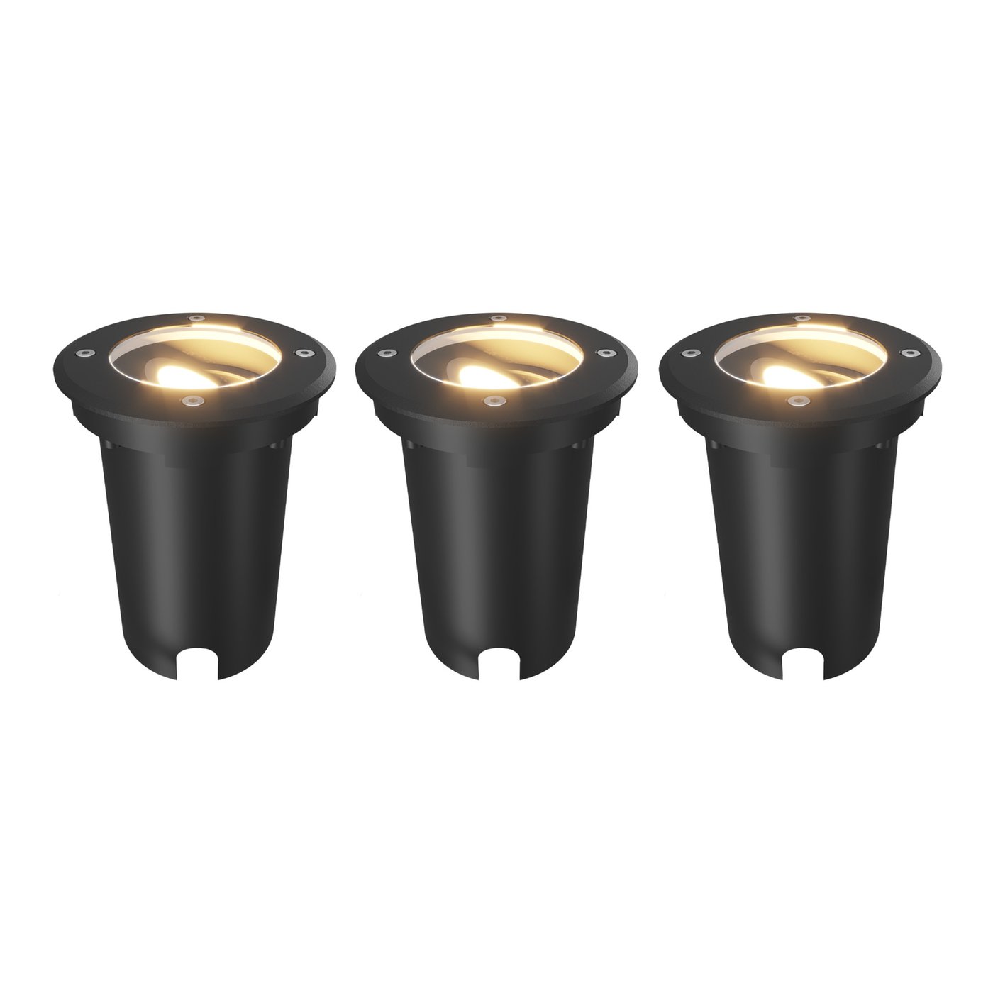 3x Foco LED Empotrable de Suelo Redondo - IP67 - GU10 - Negro - Cable de 1M - Orientable