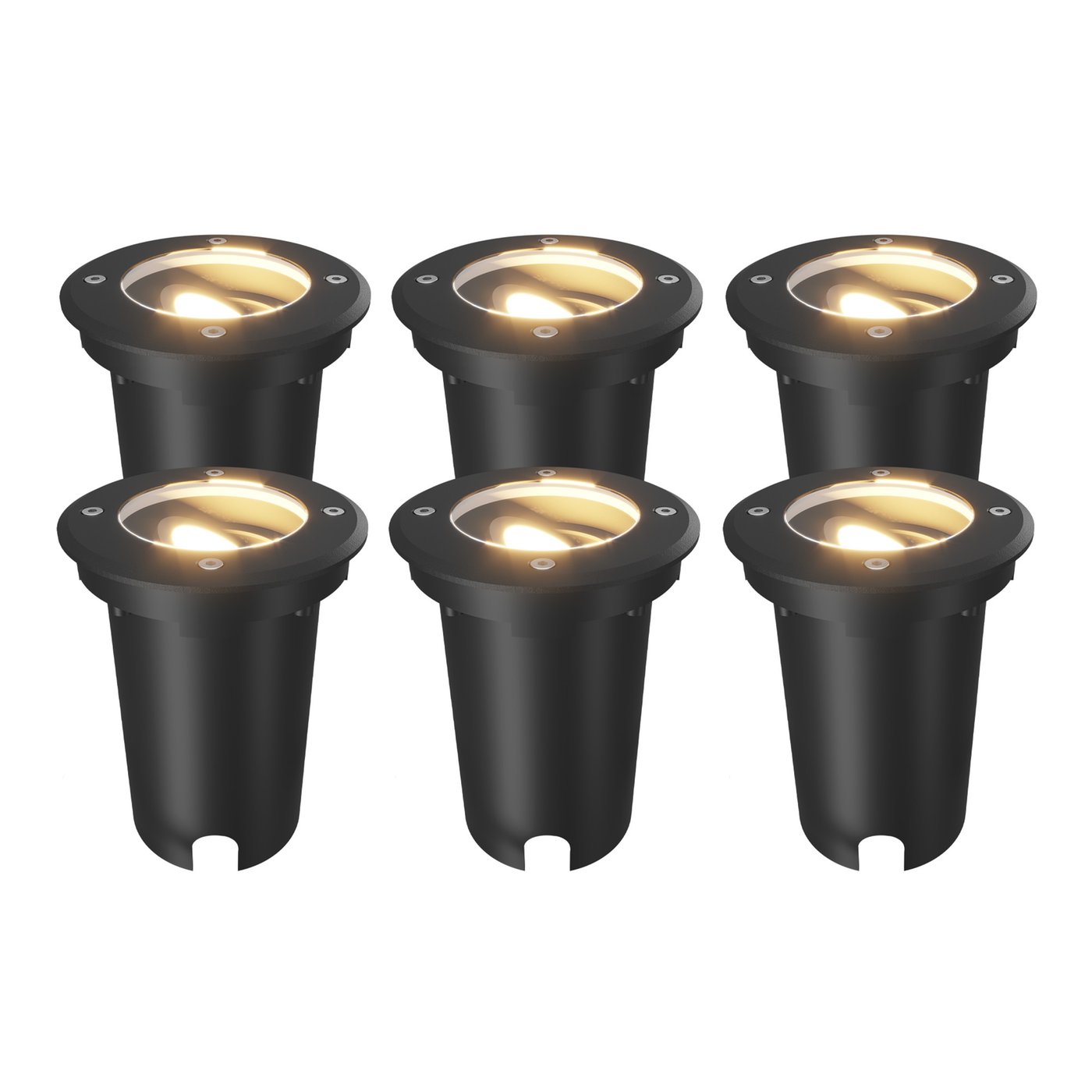 6x Foco LED Empotrable de Suelo Redondo - IP67 - GU10 - Negro - Cable de 1M - Orientable