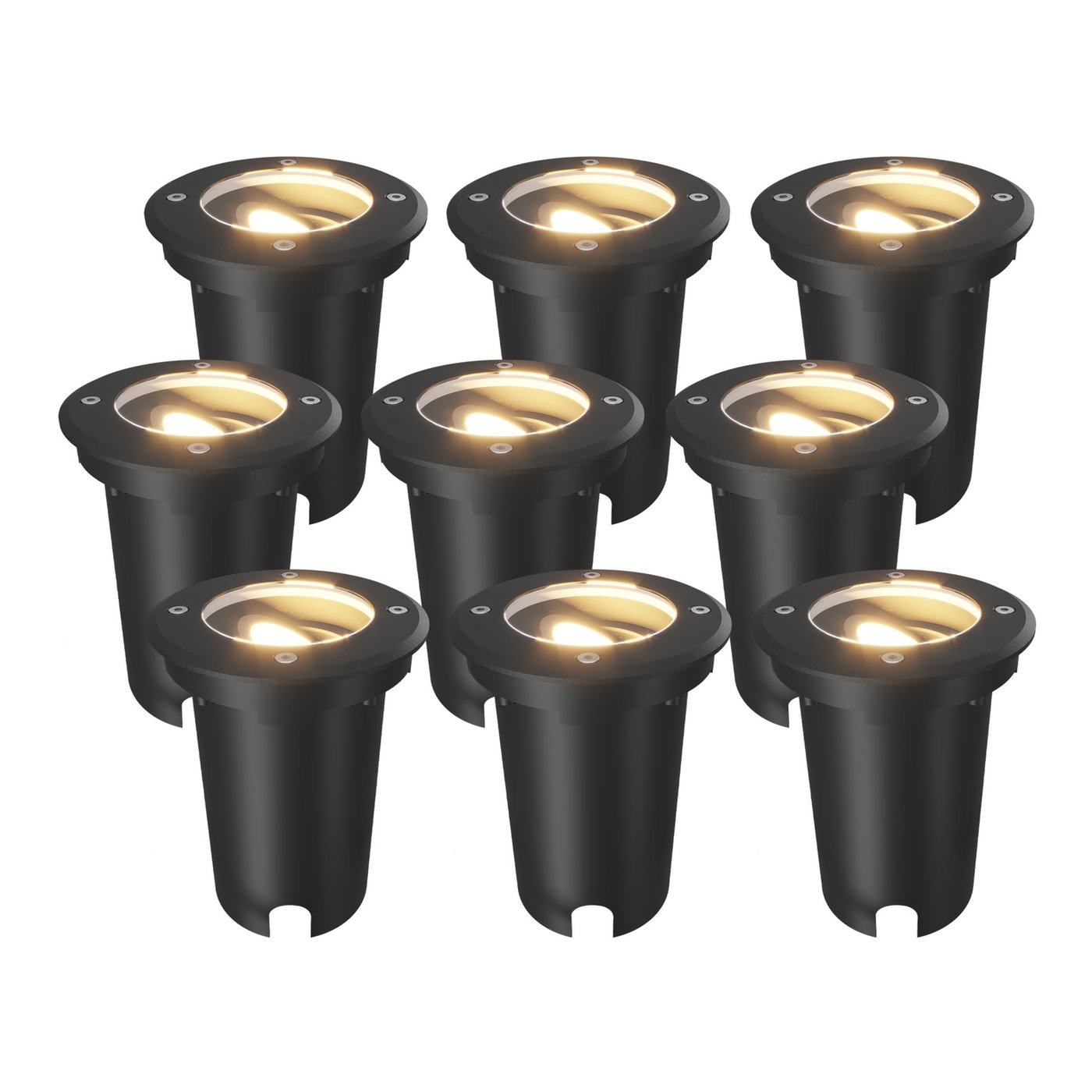 9x Foco LED Empotrable de Suelo Redondo - IP67 - GU10 - Negro - Cable de 1M - Orientable