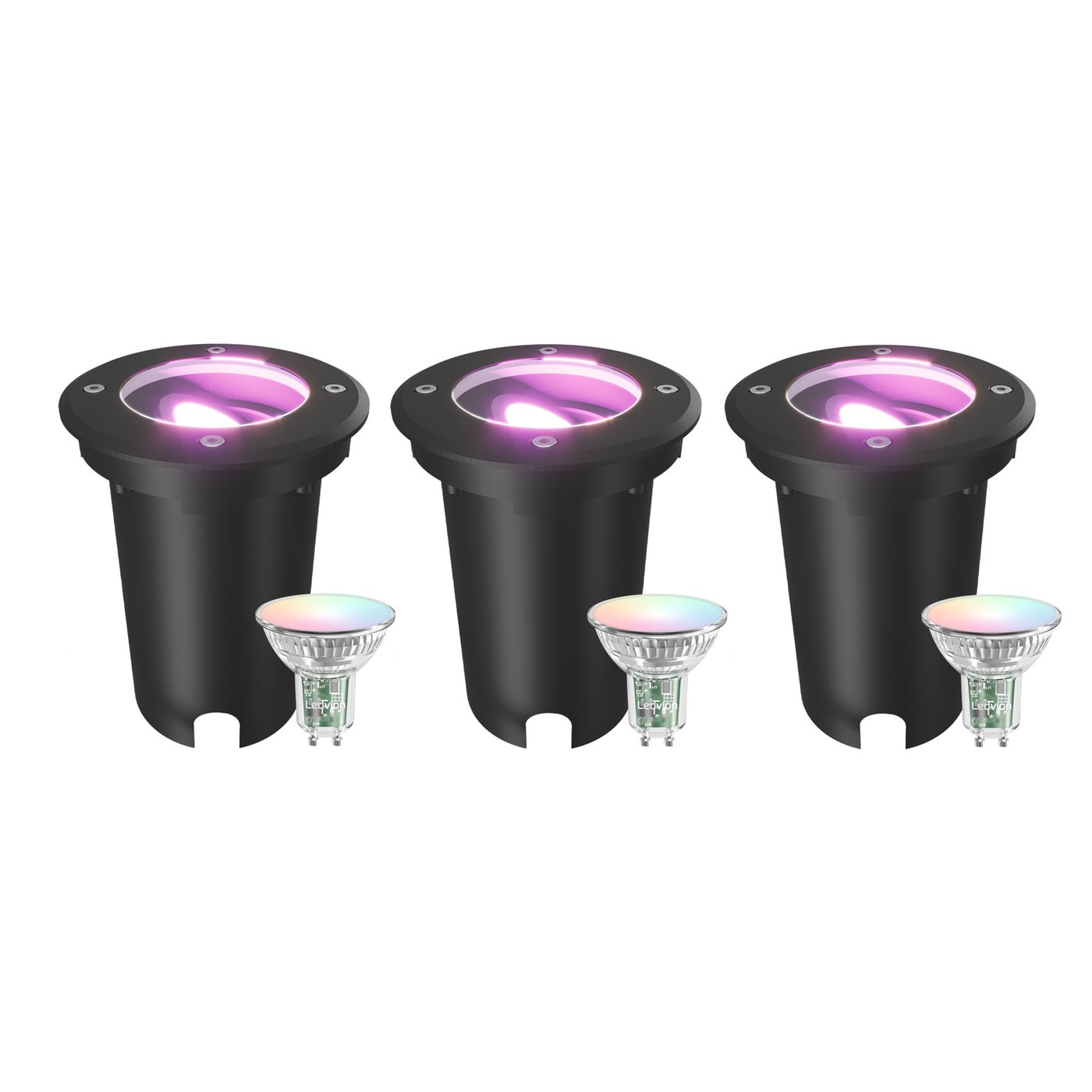 3x Foco LED Empotrable de Suelo Inteligente Redondo - IP67 - 4.9W - RGB+CCT - Cable de 1M - Negro - Orientable