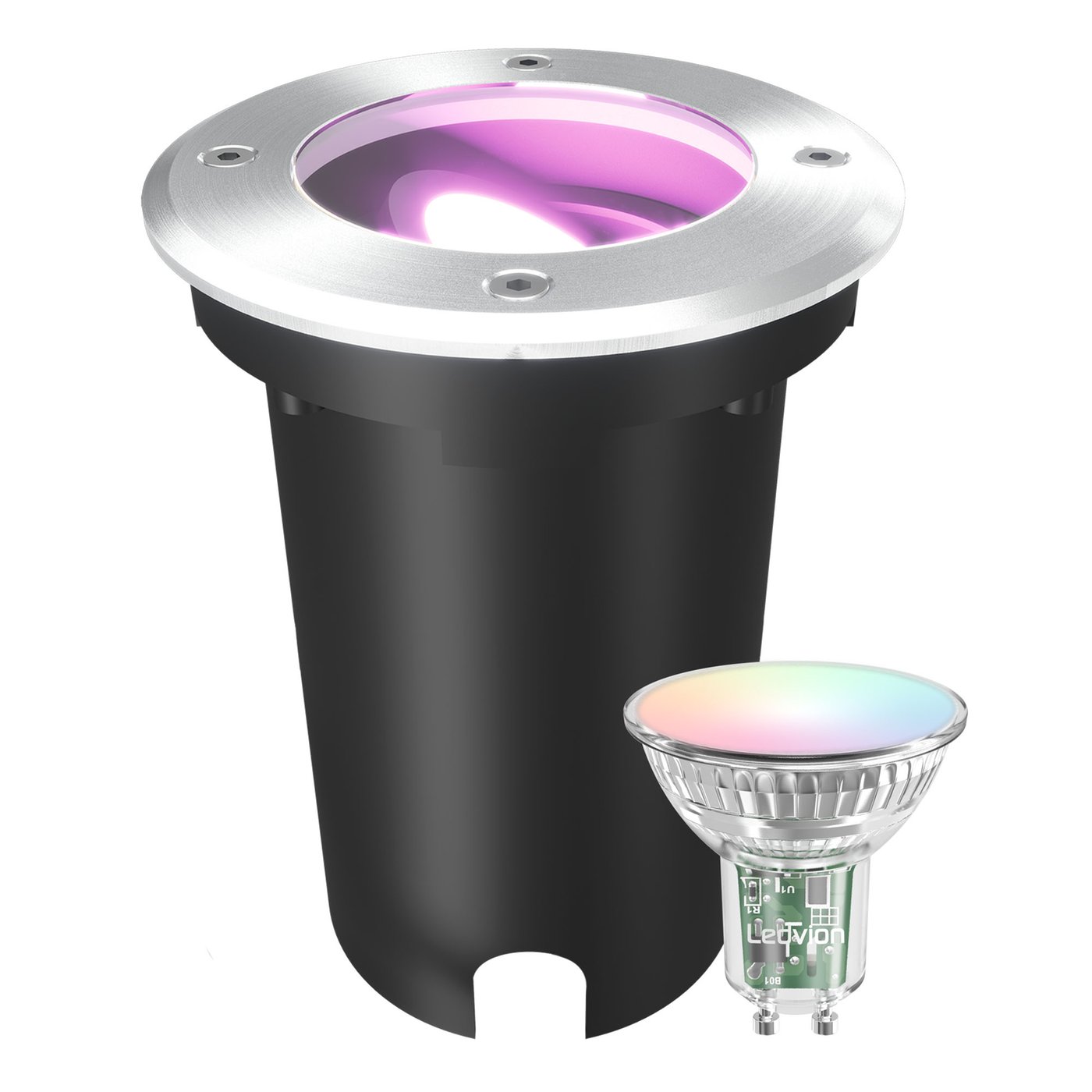 Foco LED Empotrable de Suelo Inteligente Redondo - IP67 - 4.9W - RGB+CCT - Cable de 1M - Acero Inoxidable - Orientable