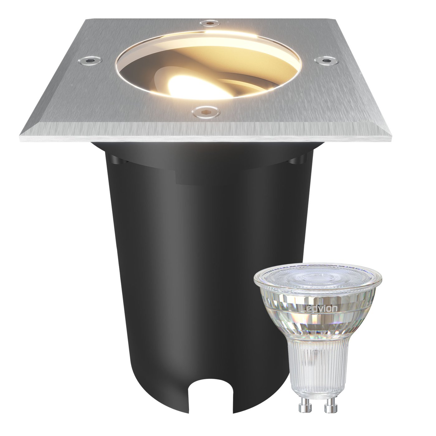 Spot LED Encastrable de Sol Carré - IP67 - 3W - 2700K - Câble 1M - Inox - Orientable
