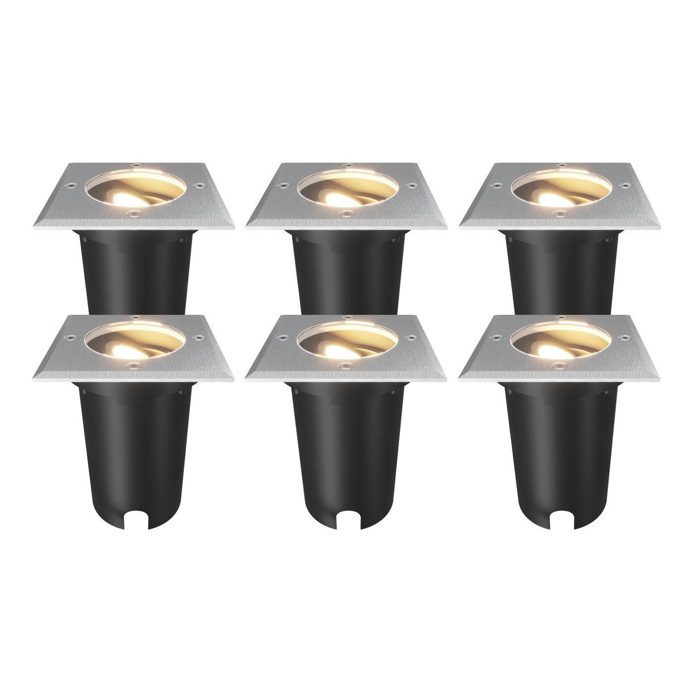 6x Spot Encastrable de Sol Carré - IP67 - GU10 - Inox - Câble 1M - Orientable