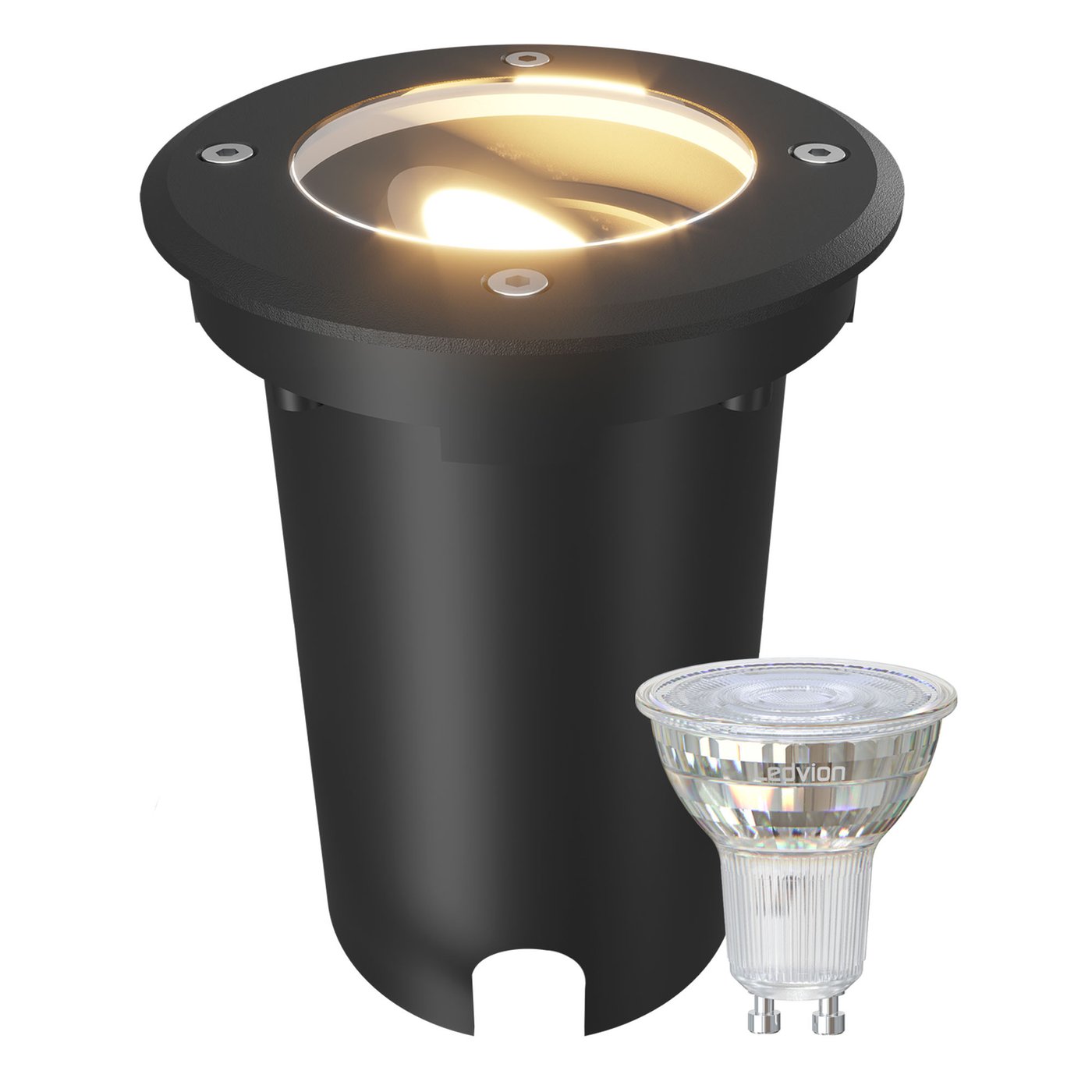 Foco LED Empotrable de Suelo Redondo - IP67 - 3W - 2700K - Cable de 1M - Negro - Orientable