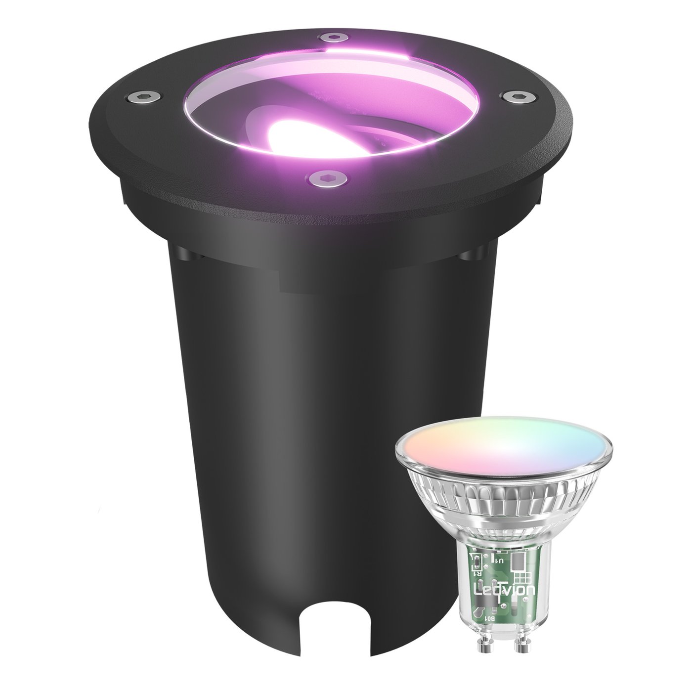 Foco LED Empotrable de Suelo Inteligente Redondo - IP67 - 4.9W - RGB+CCT - Cable de 1M - Negro - Orientable