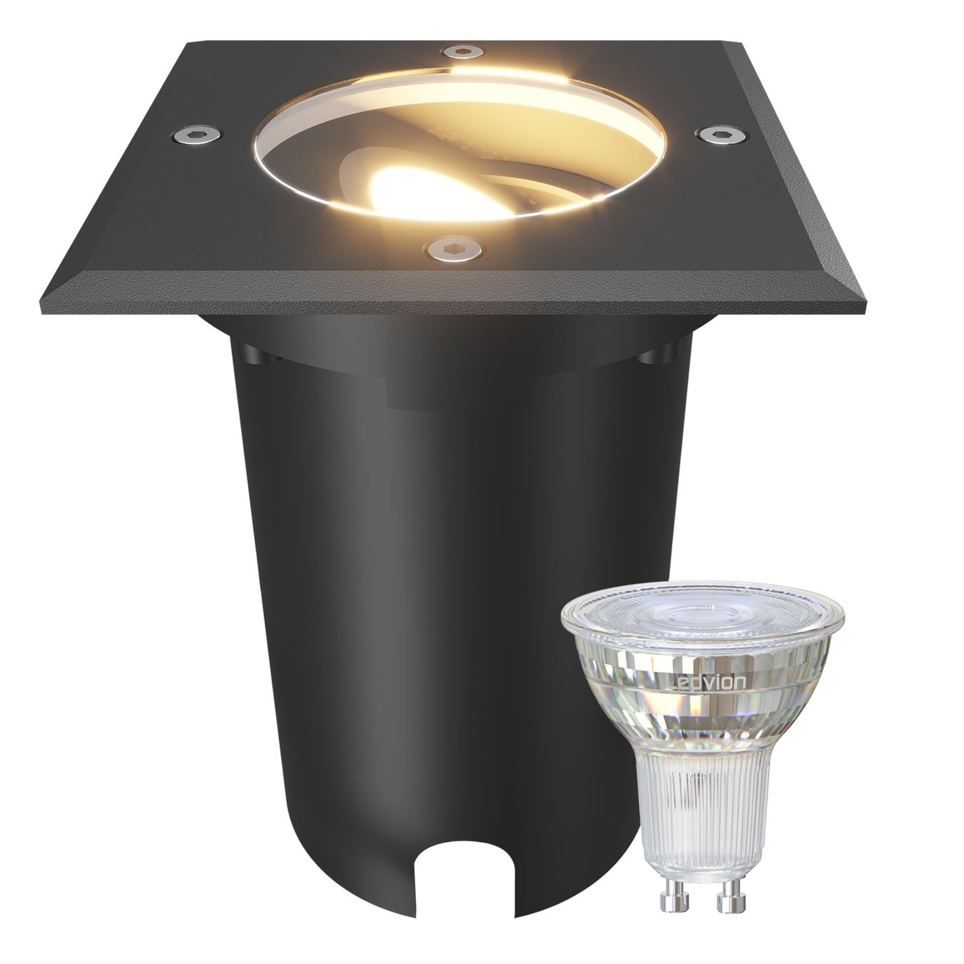Spot LED Encastrable de Sol Carré - IP67 - 3W - 2700K - Câble 1M - Noir - Orientable