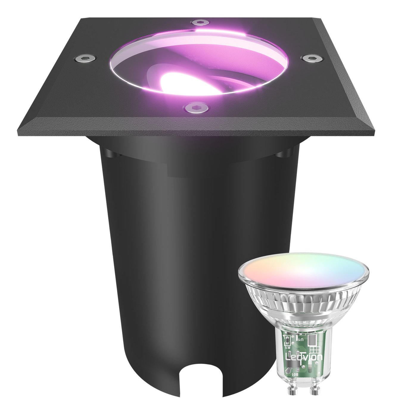 Spot LED Encastrable de Sol Intelligent Carré - IP67 - 4.9W - RGB+CCT - Câble 1M - Noir - Orientable