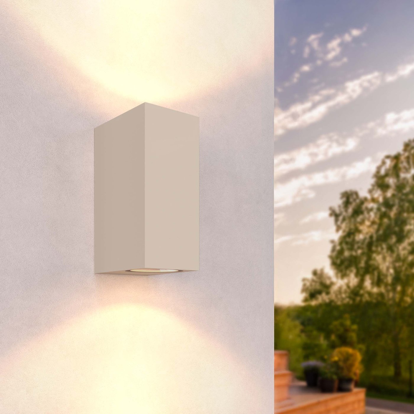 LED Outdoor Wall Light - Cube - GU10 Fitting - Up & Down - Beige - Suitable for Indoor & Outdoor Use