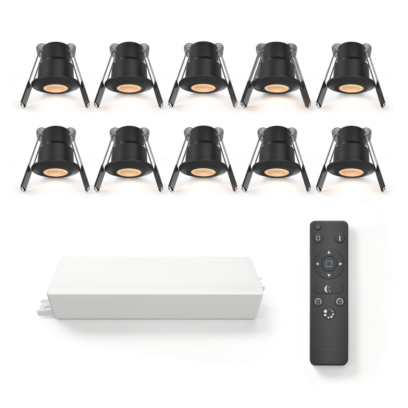 10x Mini oprawy wpuszczane LED - Ø35mm - IP65 - 2700K - Czarne - 3W - 5 lat gwarancji - Pilot w zestawie