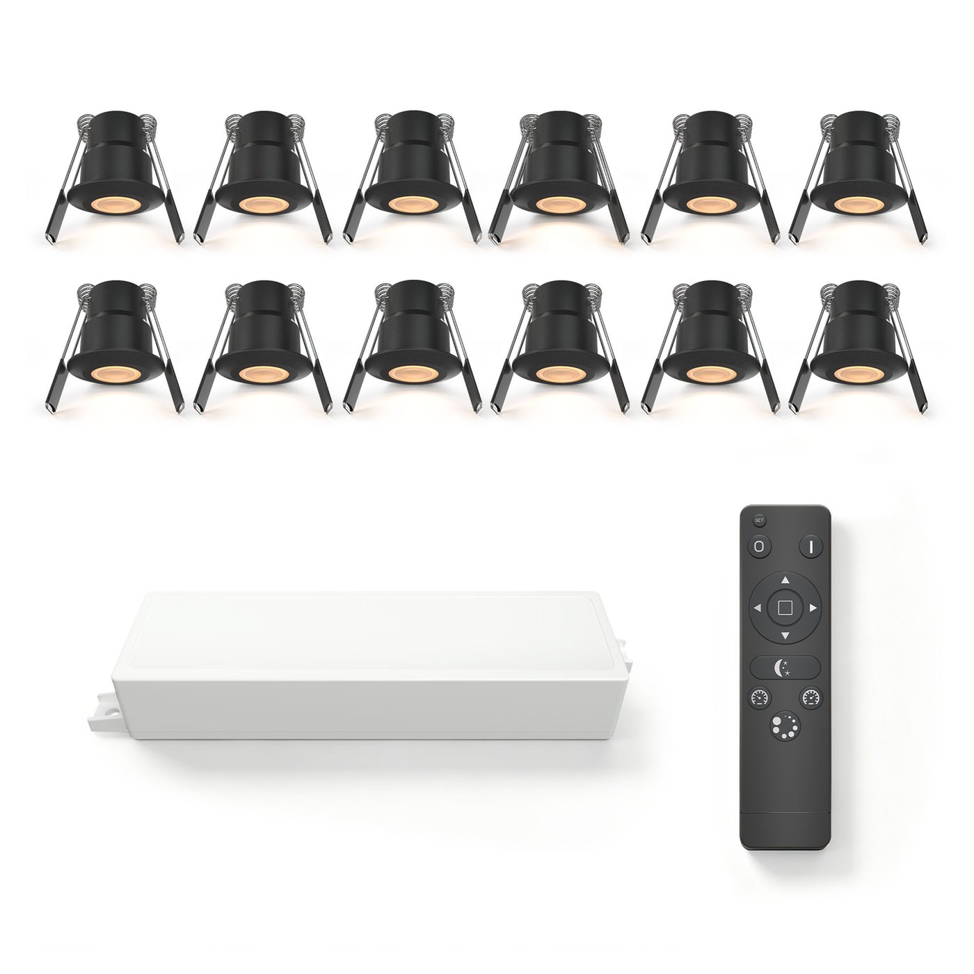 12x Mini oprawy wpuszczane LED - Ø35mm - IP65 - 2700K - Czarne - 3W - 5 lat gwarancji - Pilot w zestawie