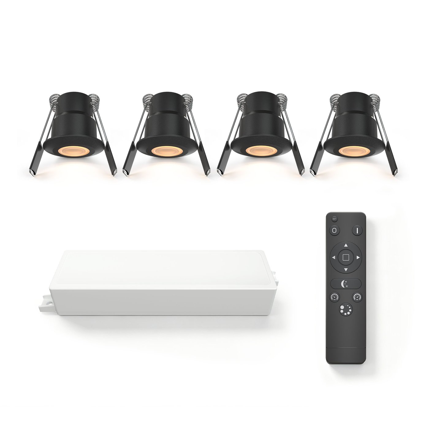 4x Mini oprawy wpuszczane LED - Ø35mm - IP65 - 2700K - Czarne - 3W - 5 lat gwarancji - Pilot w zestawie