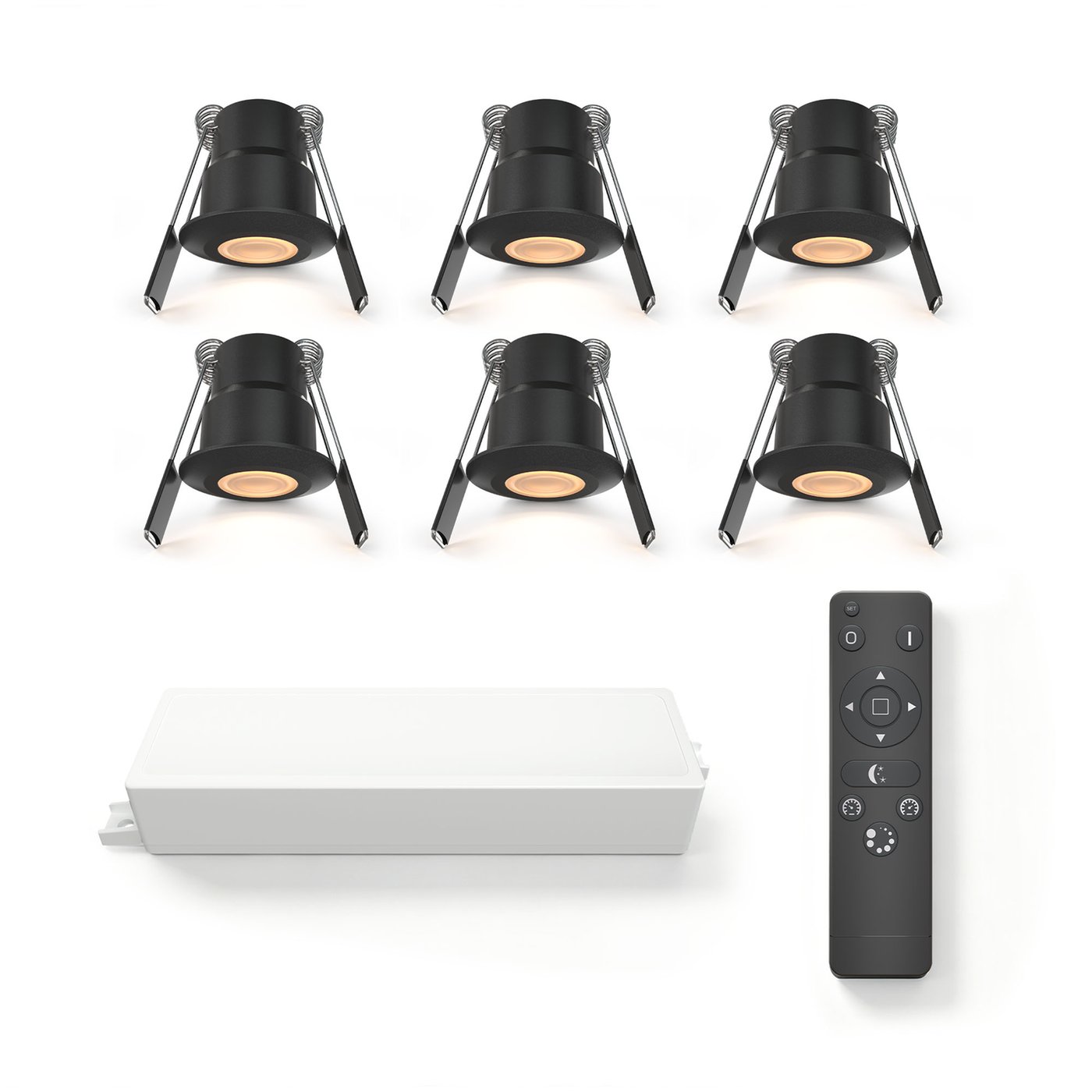 6x Mini oprawy wpuszczane LED - Ø35mm - IP65 - 2700K - Czarne - 3W - 5 lat gwarancji - Pilot w zestawie