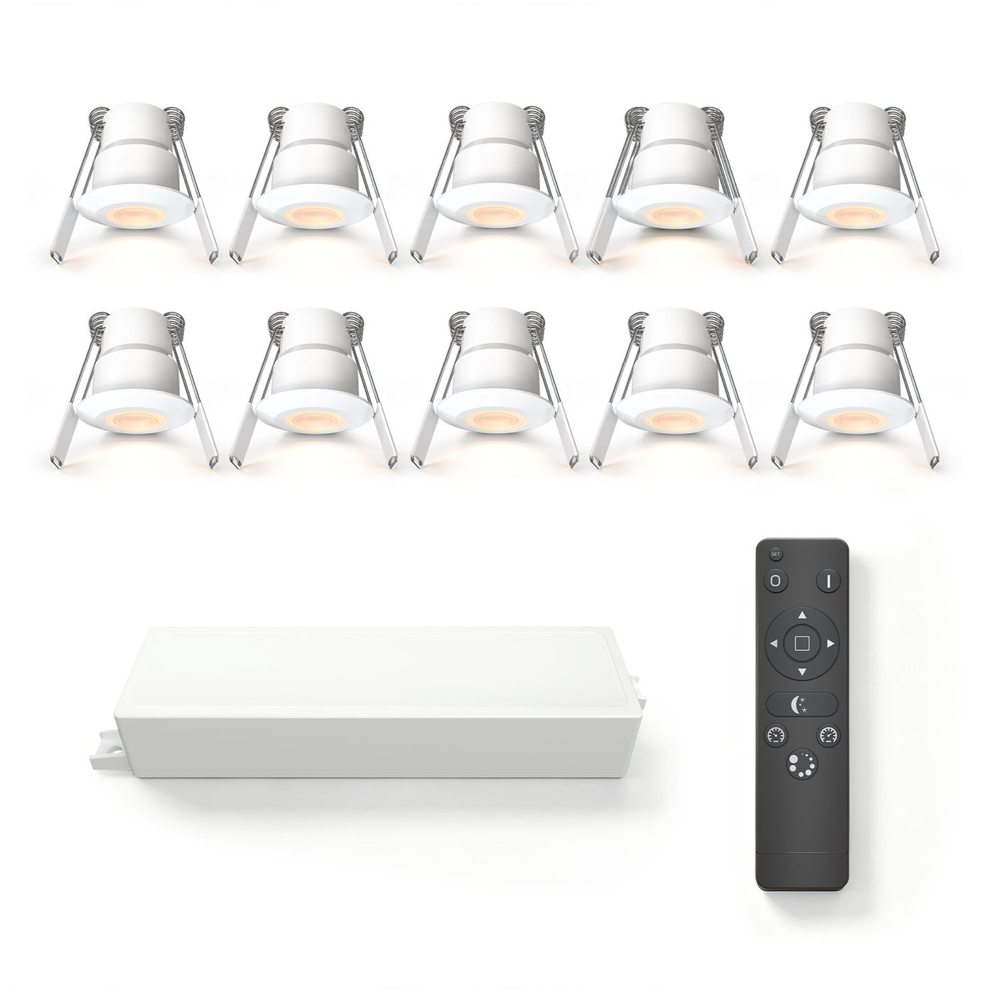 10x Mini oprawy wpuszczane LED - Ø35mm - IP65 - 2700K - Białe - 3W - 5 lat gwarancji - Pilot w zestawie