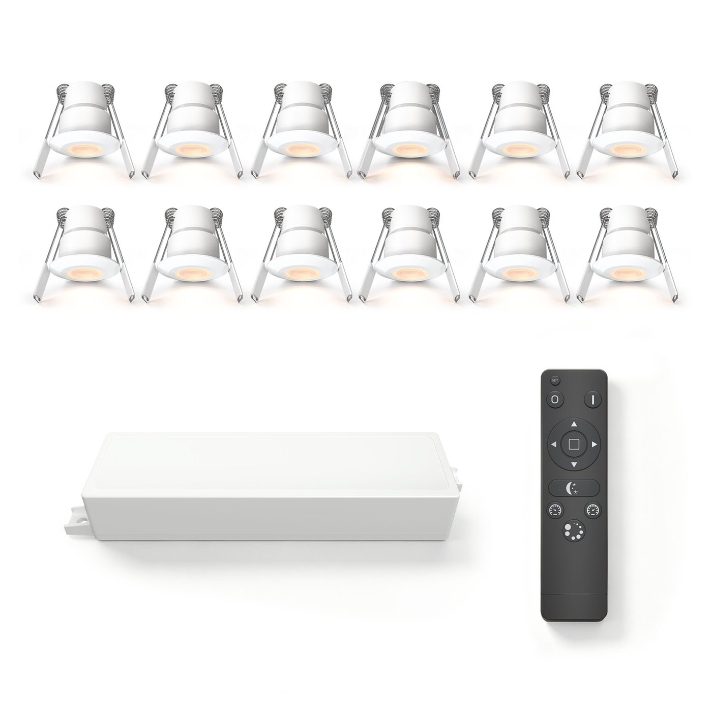 12x Mini oprawy wpuszczane LED - Ø35mm - IP65 - 2700K - Białe - 3W - 5 lat gwarancji - Pilot w zestawie