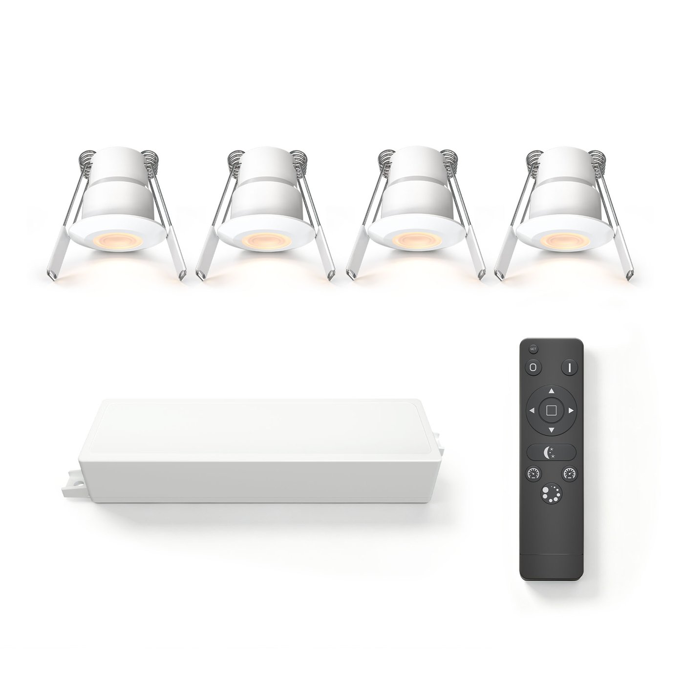 4x Mini oprawy wpuszczane LED - Ø35mm - IP65 - 2700K - Białe - 3W - 5 lat gwarancji - Pilot w zestawie
