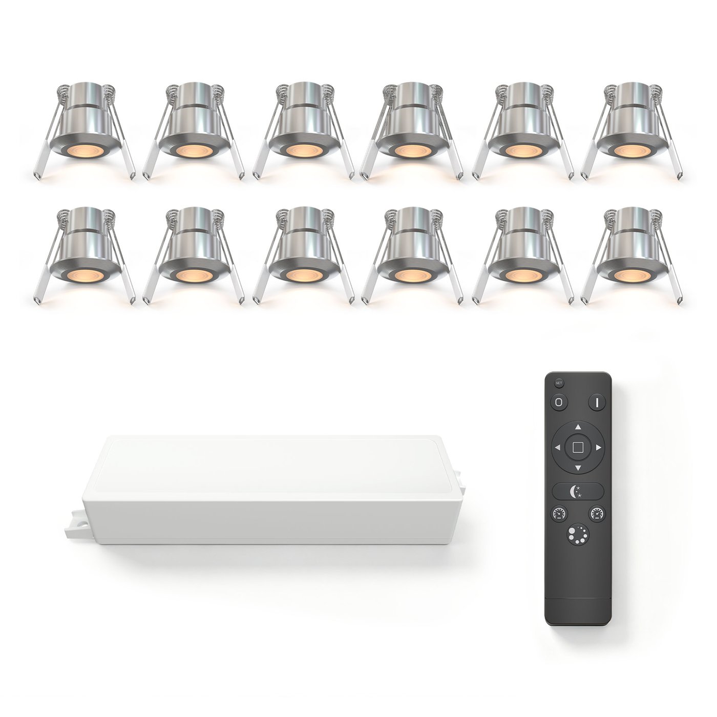 12x Mini oprawy wpuszczane LED - Ø35mm - IP65 - 2700K - Stal nierdzewna - 3W - 5 lat gwarancji - Pilot w zestawie