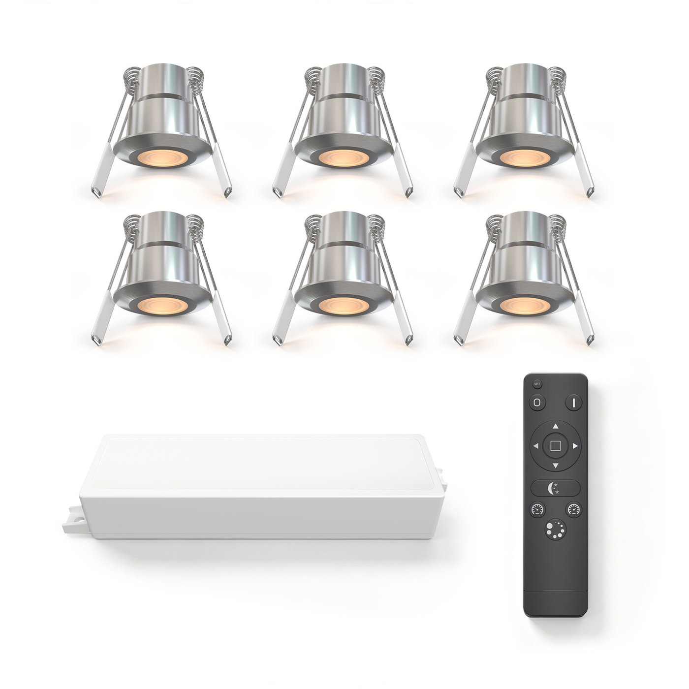 6x Mini oprawy wpuszczane LED - Ø35mm - IP65 - 2700K - Stal nierdzewna - 3W - 5 lat gwarancji - Pilot w zestawie