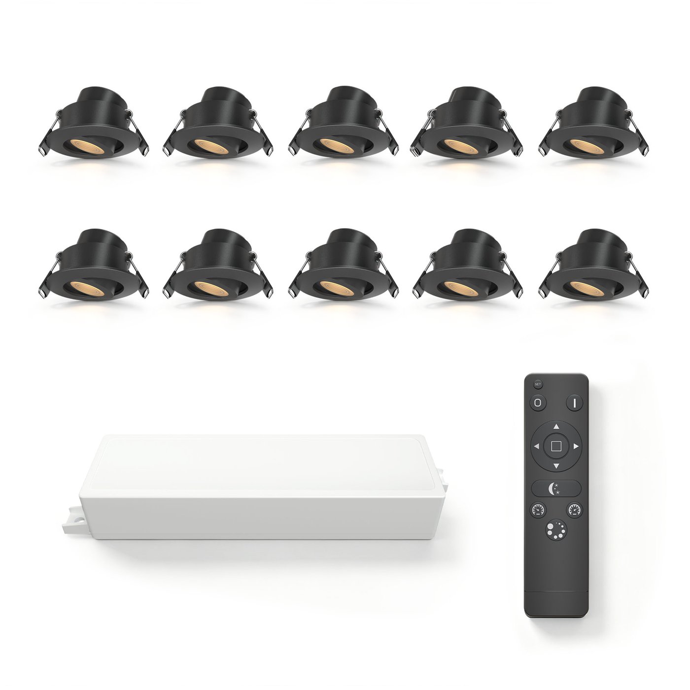 10x Mini LED Encastrable - Ø42mm - IP65 - 2700K - Orientable - Noir - 3W - Garantie 5 ans - Télécommande incluse