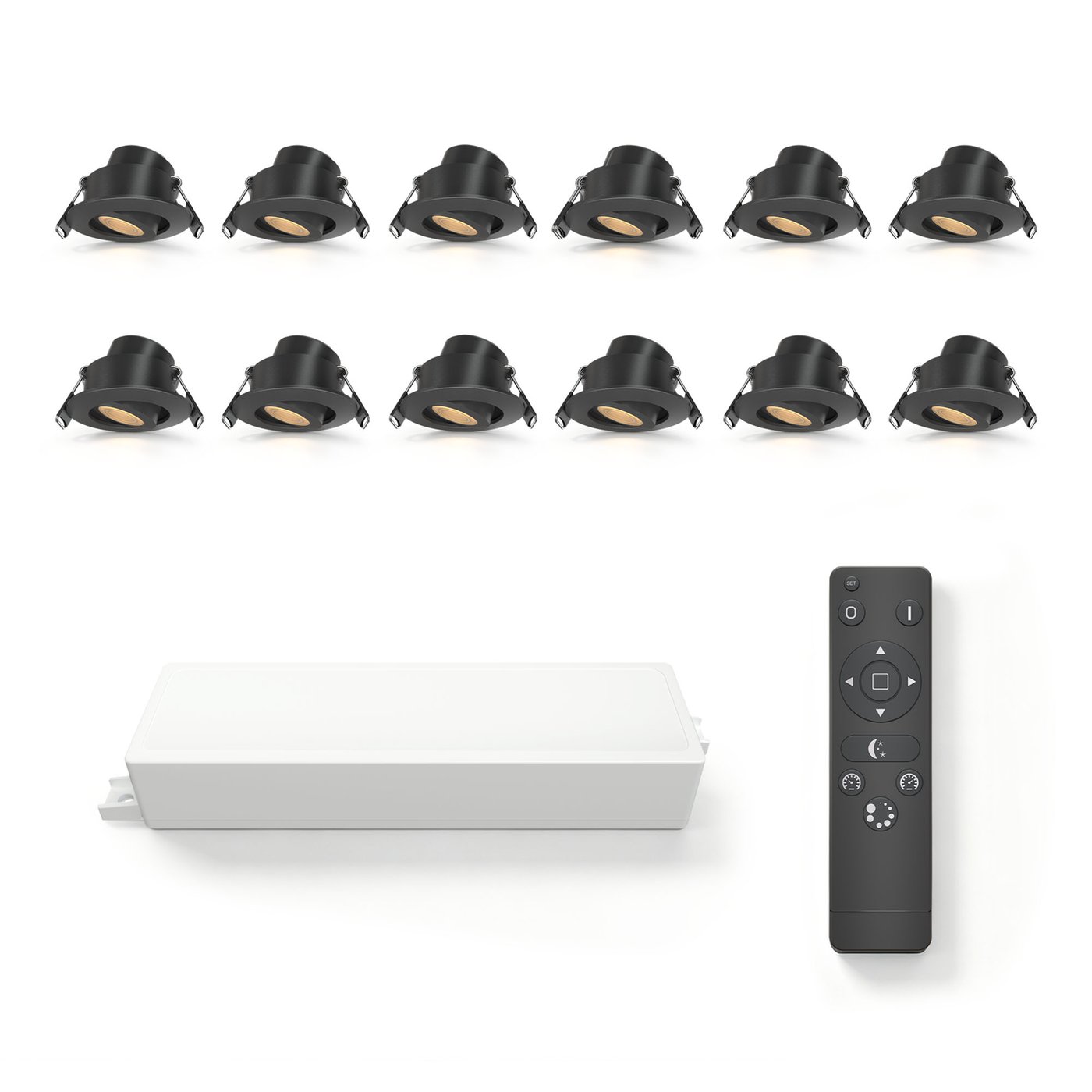 12x Outdoor Recessed Downlights - Ø42mm - IP65 - 2700K - Adjustable - Black - 3W - 5 Year Warranty - Incl. Remote Control